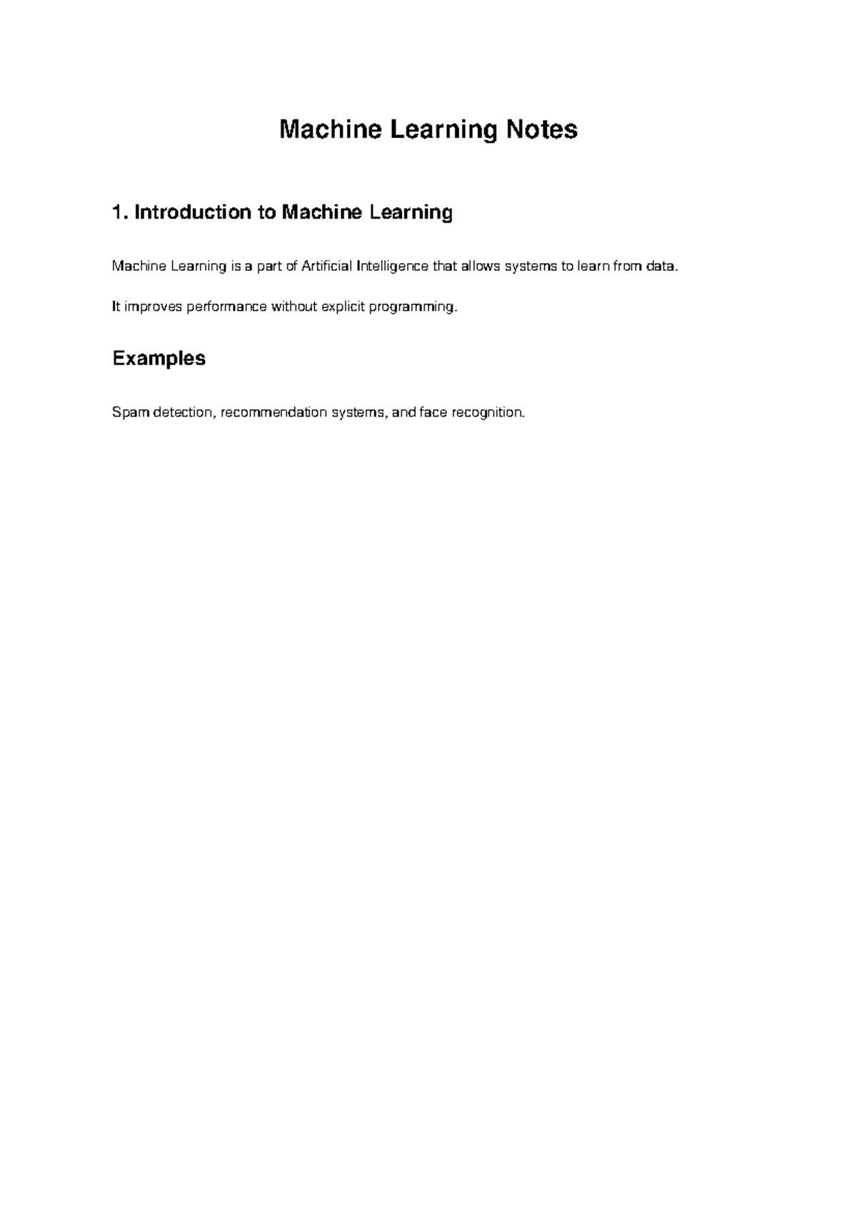 Machine Learning Notes: Intro, Types, and Applications - Studocu