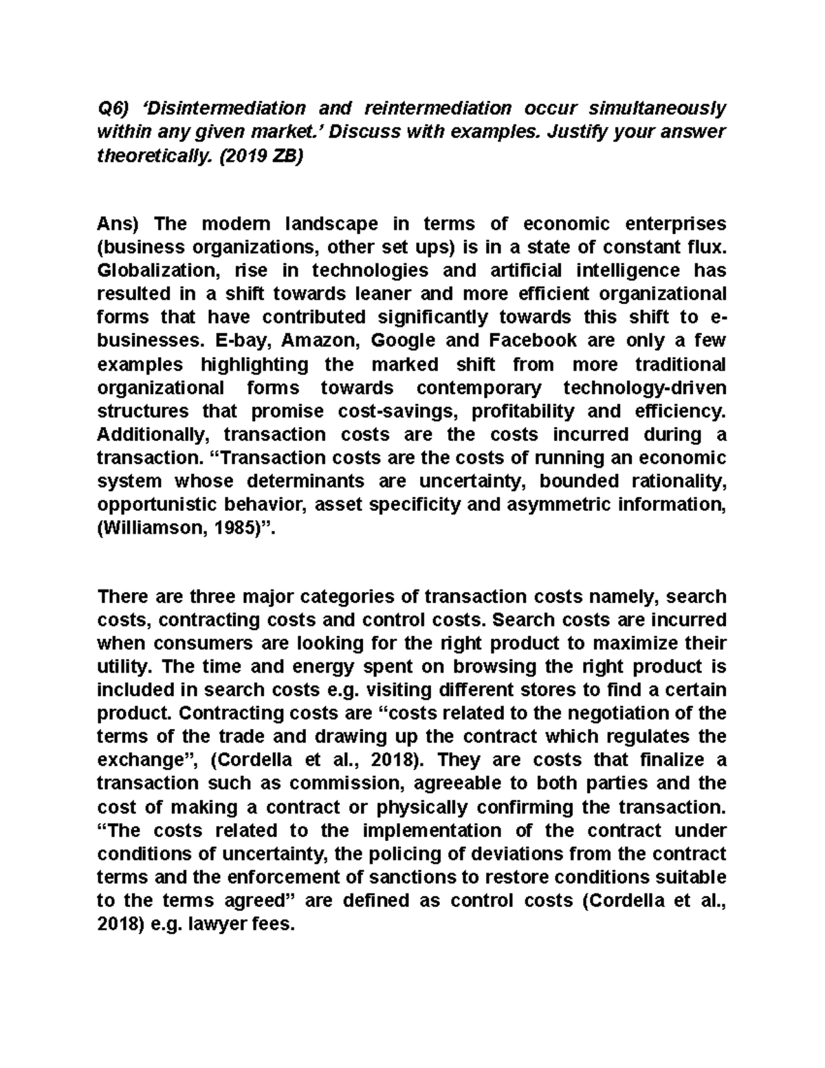 Disintermediation and Transaction costs - Q6) ‘Disintermediation and ...
