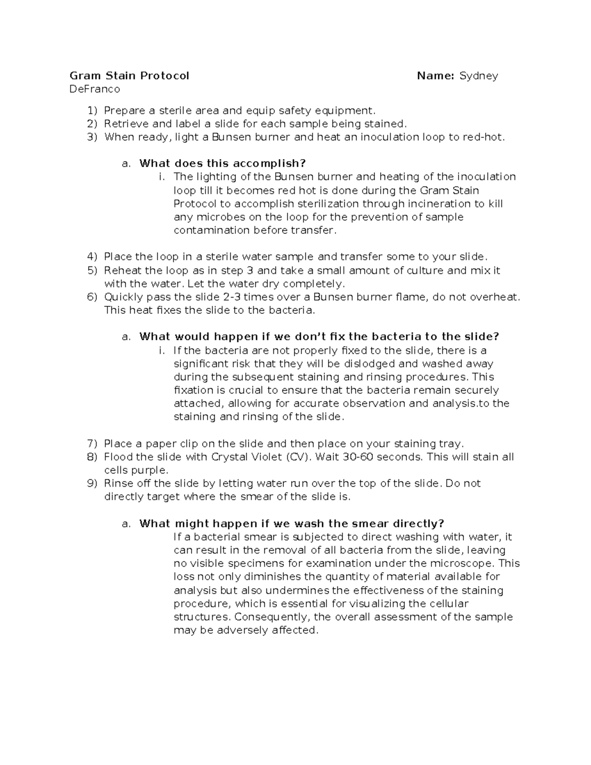 Gram Stain Protocol Lab - Step-by-Step Guide - Studocu