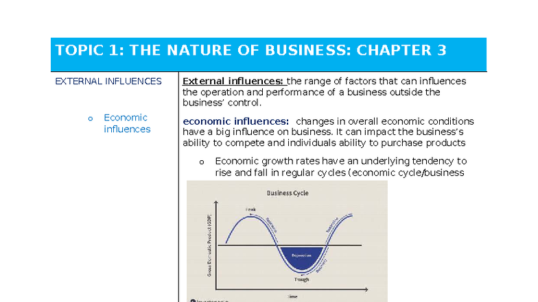 BUS 101: Chapter 3 Summary - Nature of Business & Influences - Studocu
