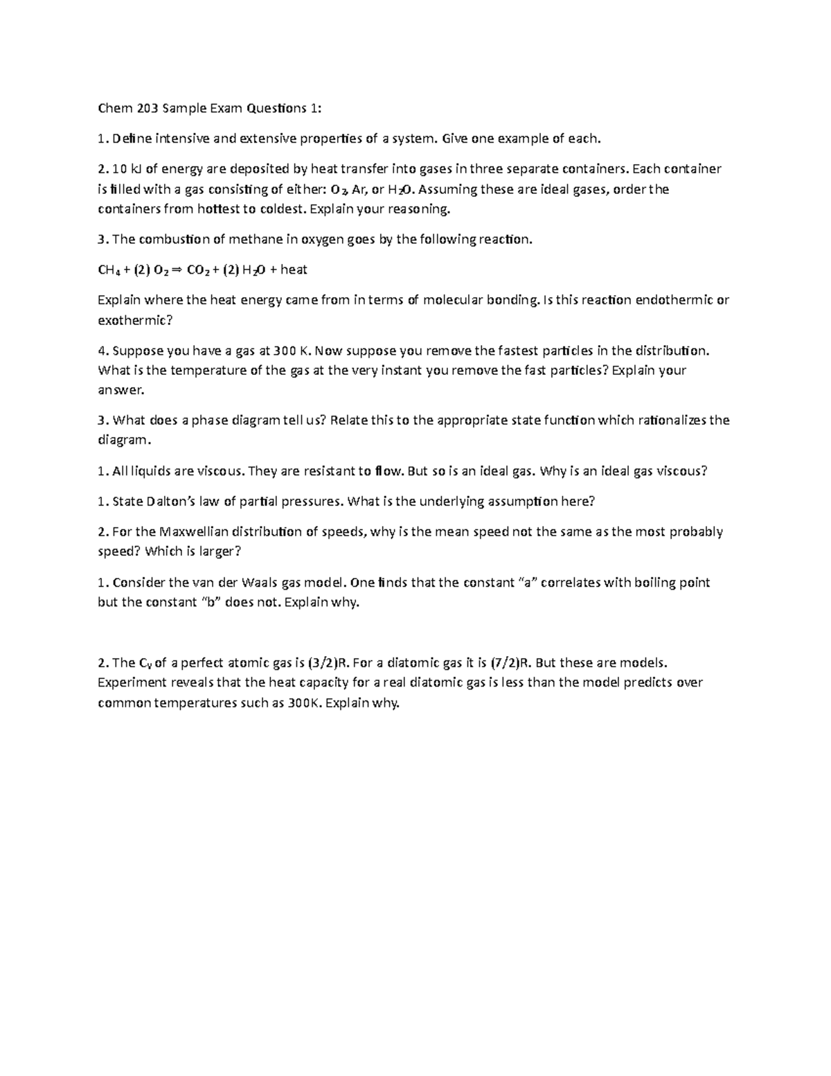 Chem 203 Sample Exam Questions 1: Core Concepts and Problems - Studocu