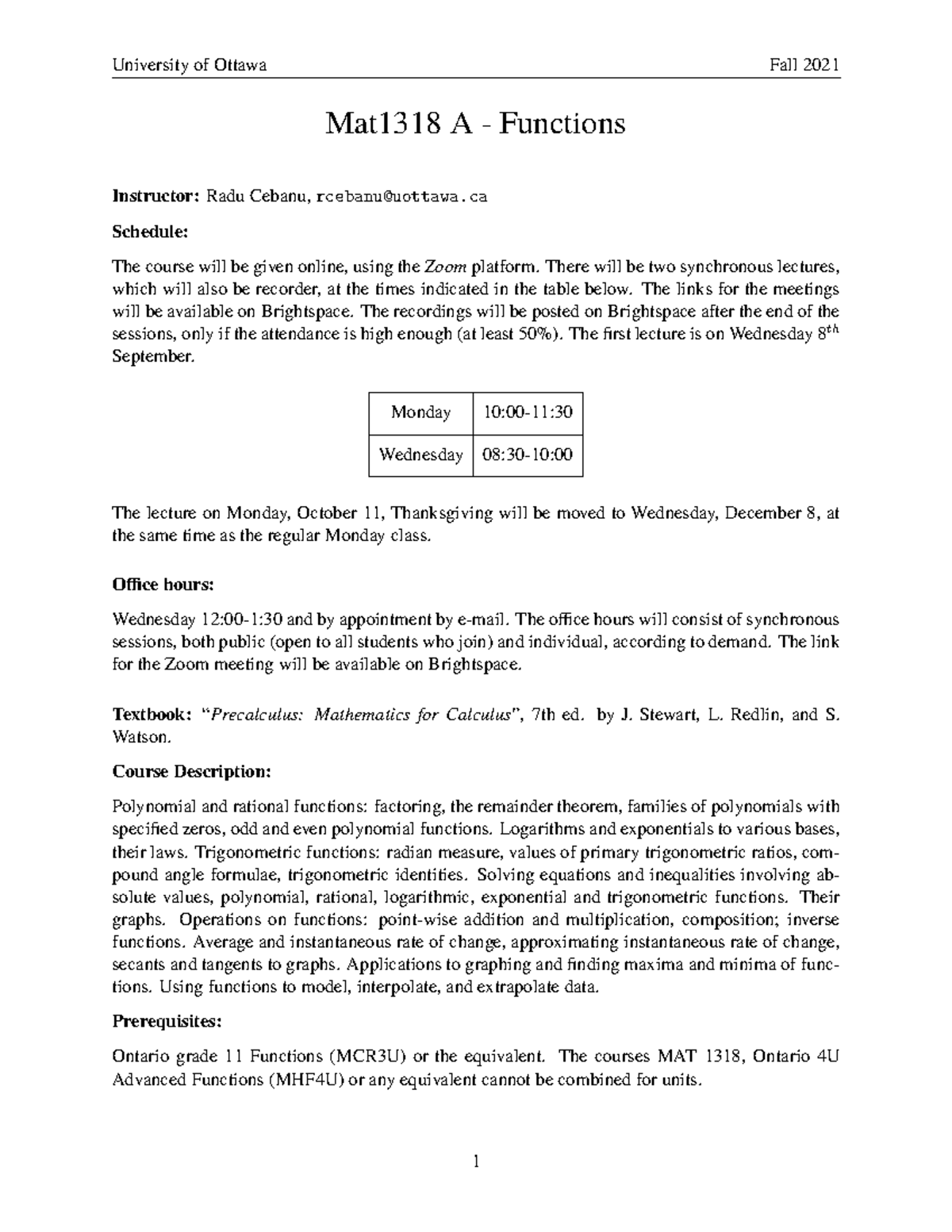 Syllabus for MAT 1318: Functions - Fall 2021 Course Overview - Studocu