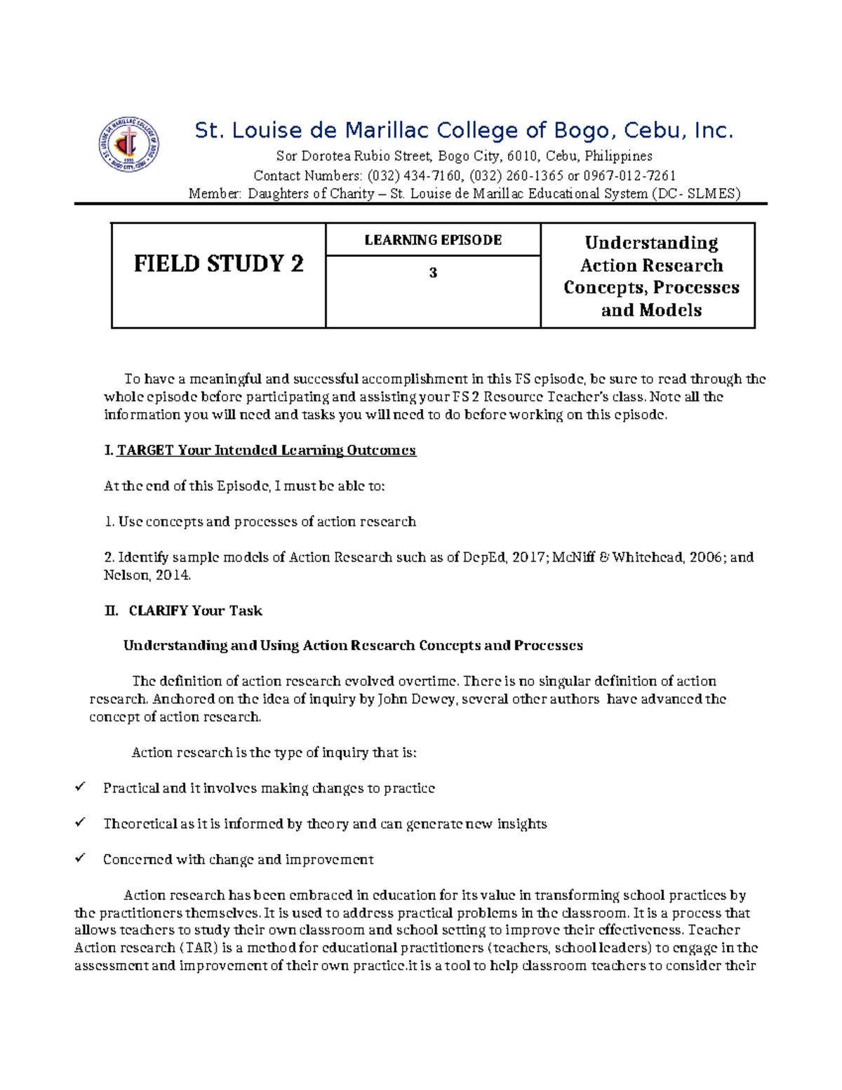 FS-2: Understanding Action Research Concepts, Processes & Models - Studocu