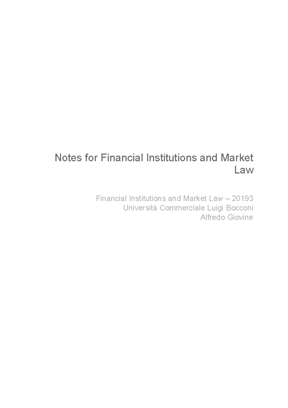 Financial Institutions and Market Law - Lecture Notes 20193 - Studocu