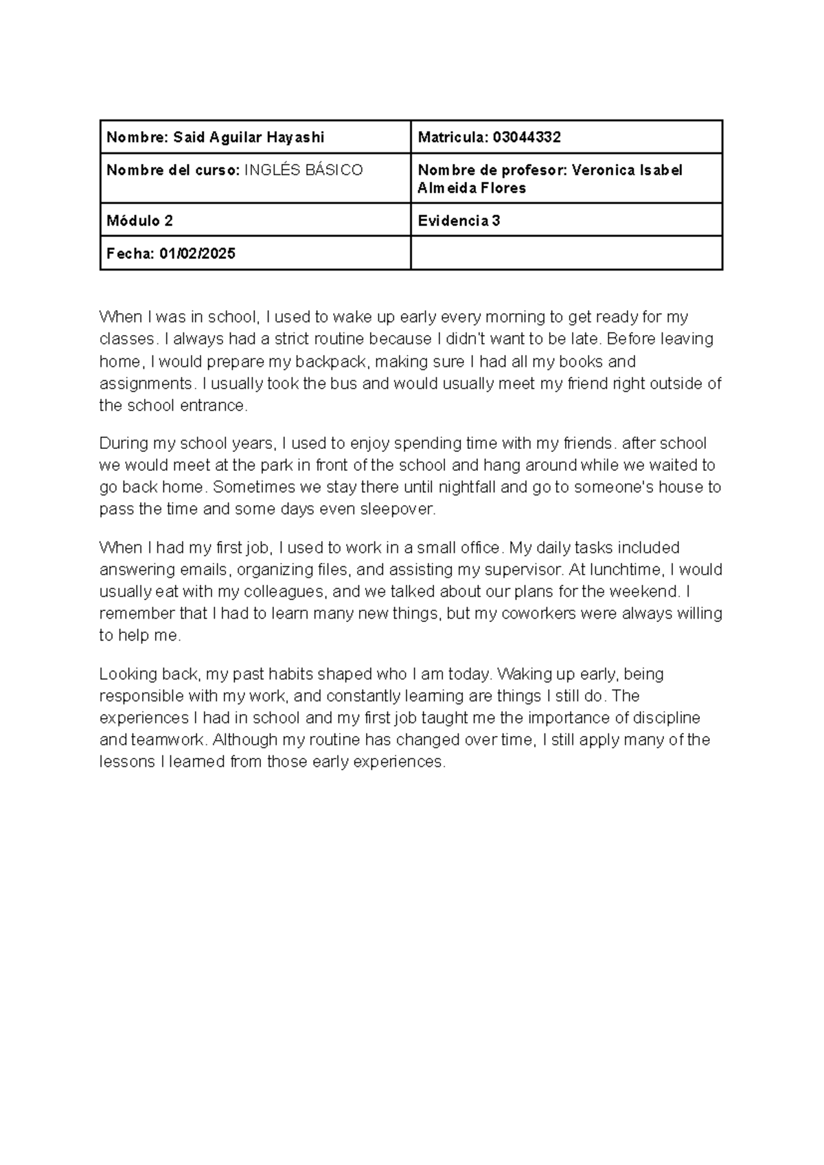 SEM 3 Ingles Basico - tarea semanal - Nombre: Said Aguilar Hayashi ...