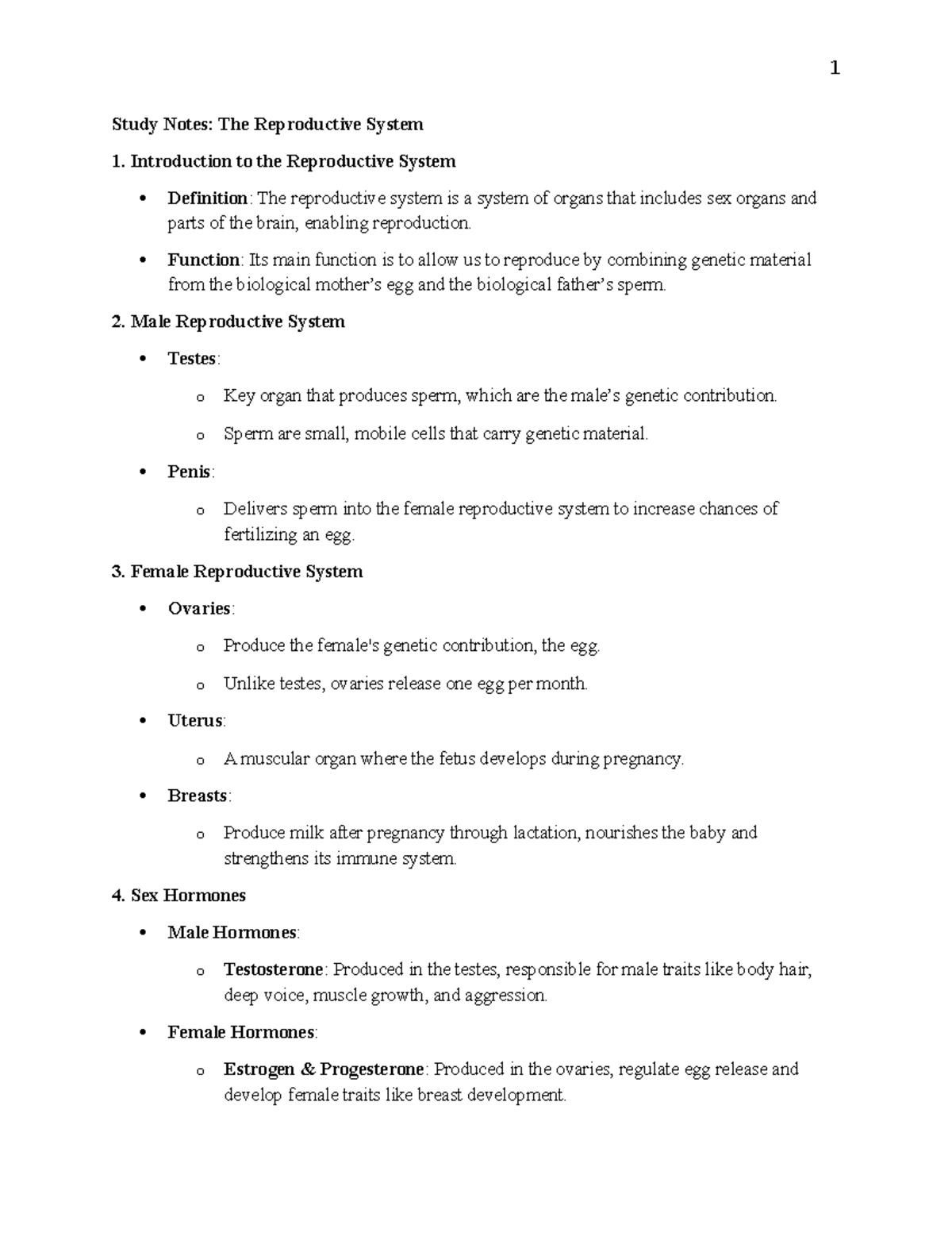 Study Notes: The Female Reproductive Cycle & Hormonal Regulation (BIO ...