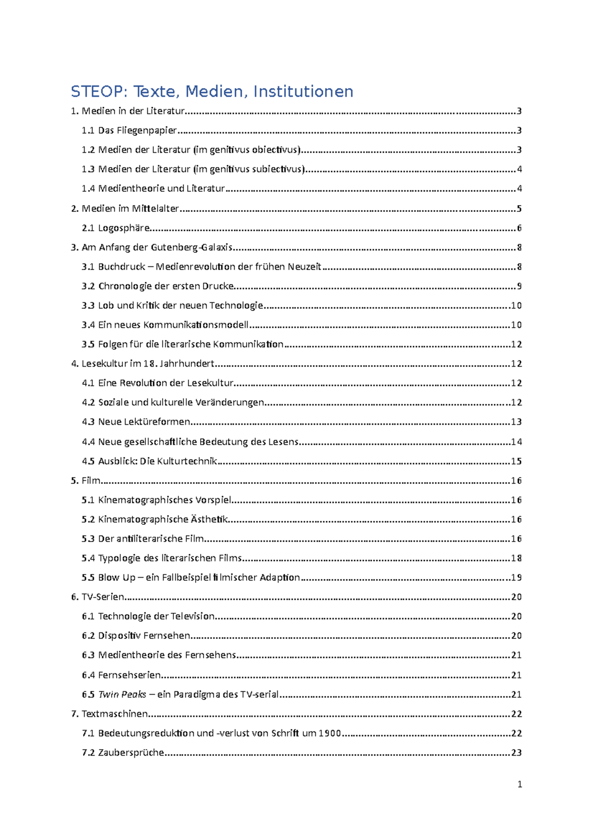 Zusammenfassung zu STEOP: Texte, Medien, Institutionen und deren ...