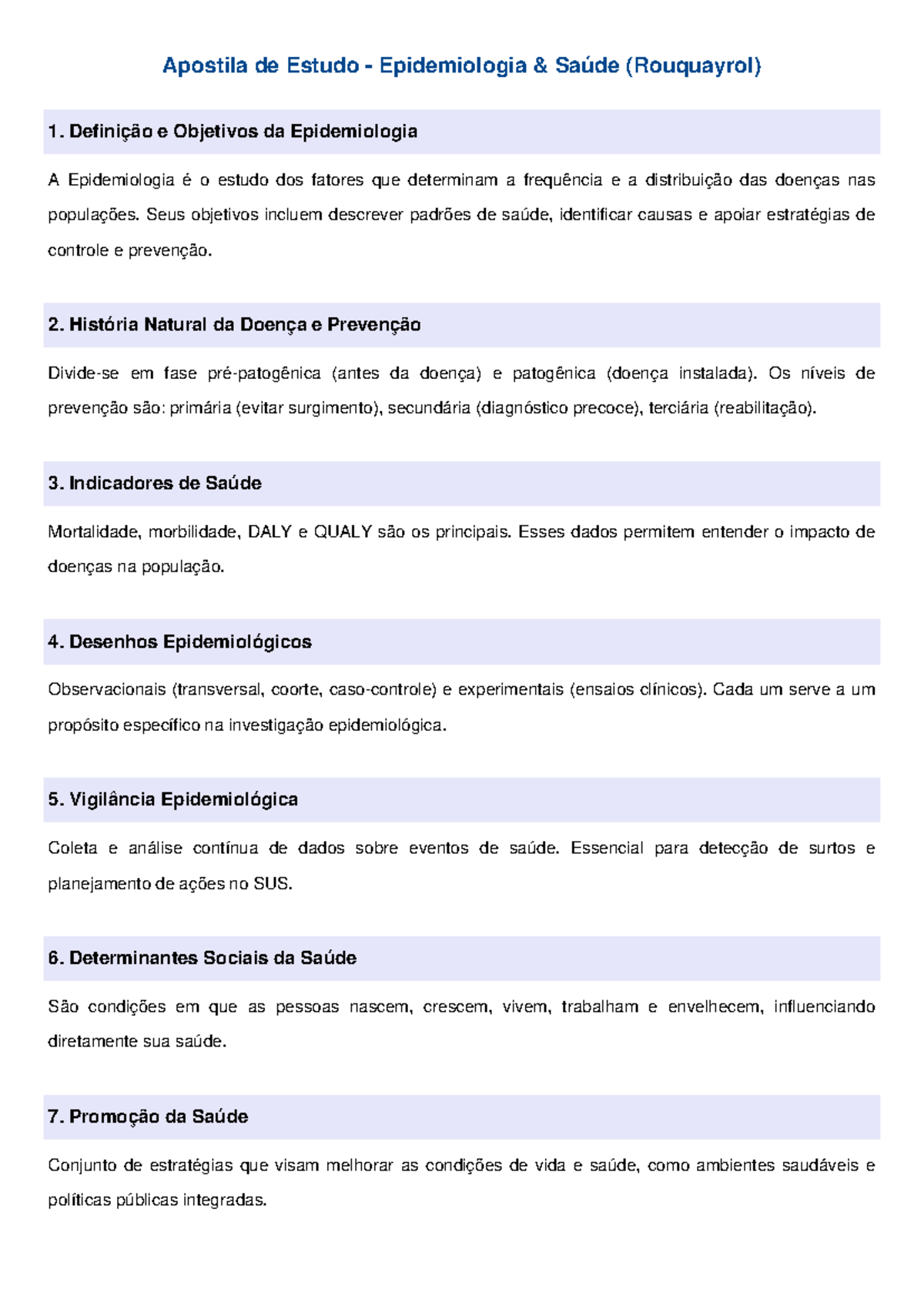 Apostila de Estudo: Epidemiologia e Saúde (Rouquayrol) - Studocu