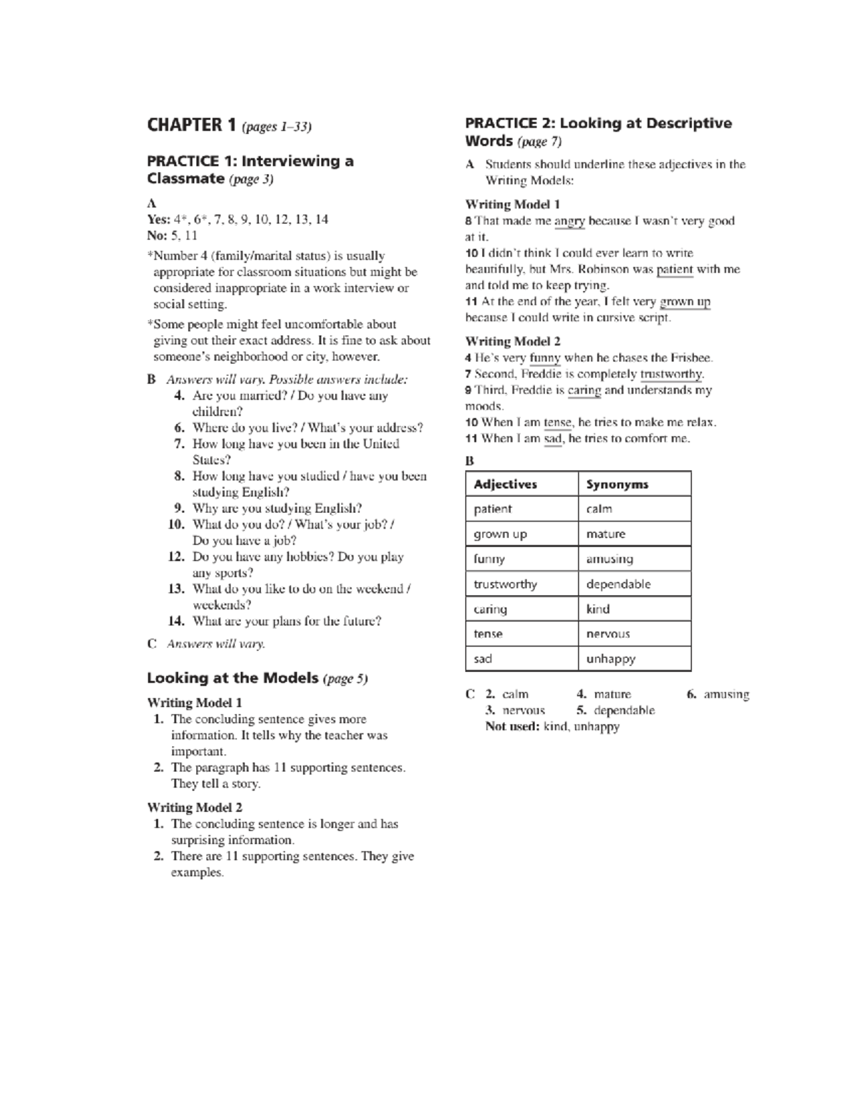 Chapter 1 Key Points: Descriptive Words and Writing Practice - Studocu