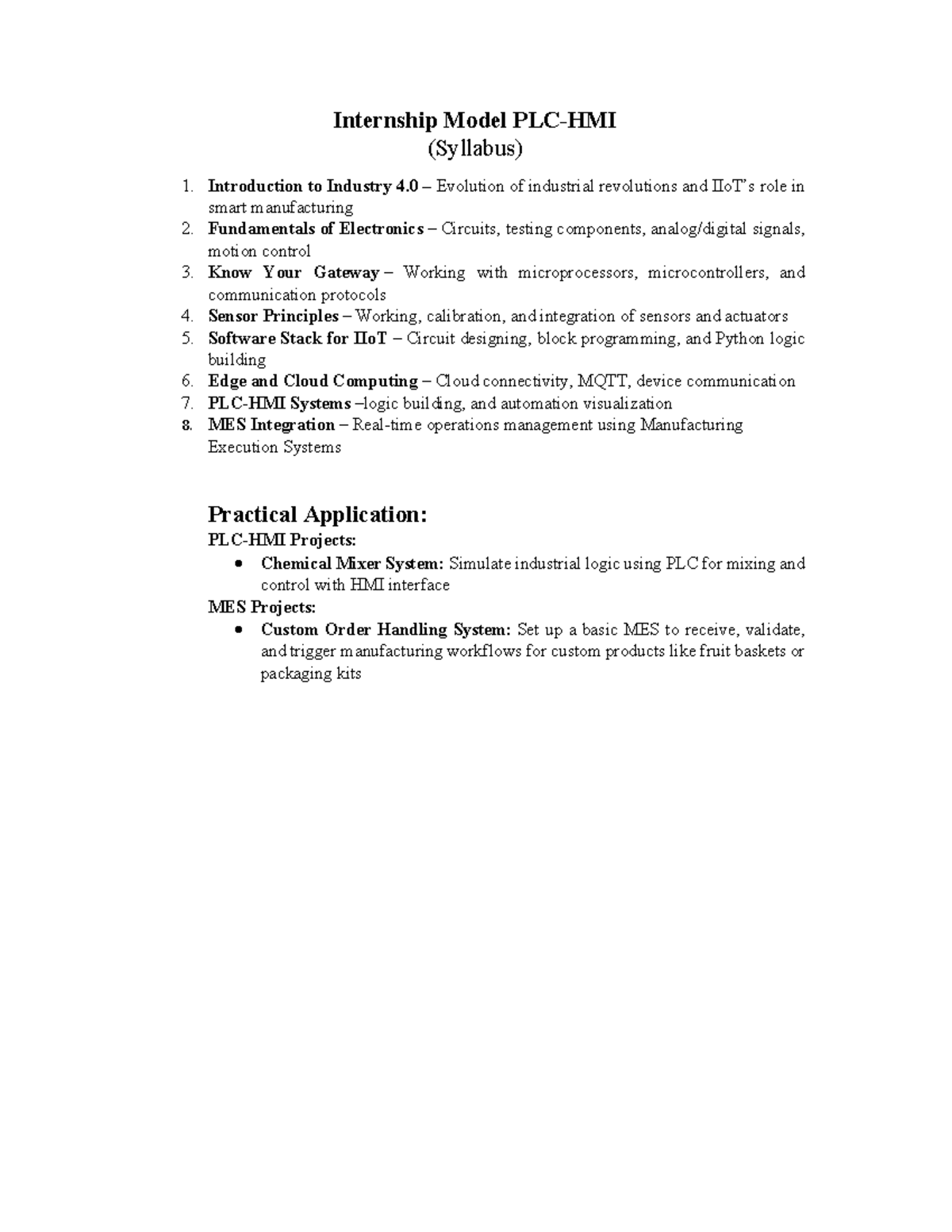 Internship Syllabus: PLC-HMI & Industry 4.0 Overview - Studocu