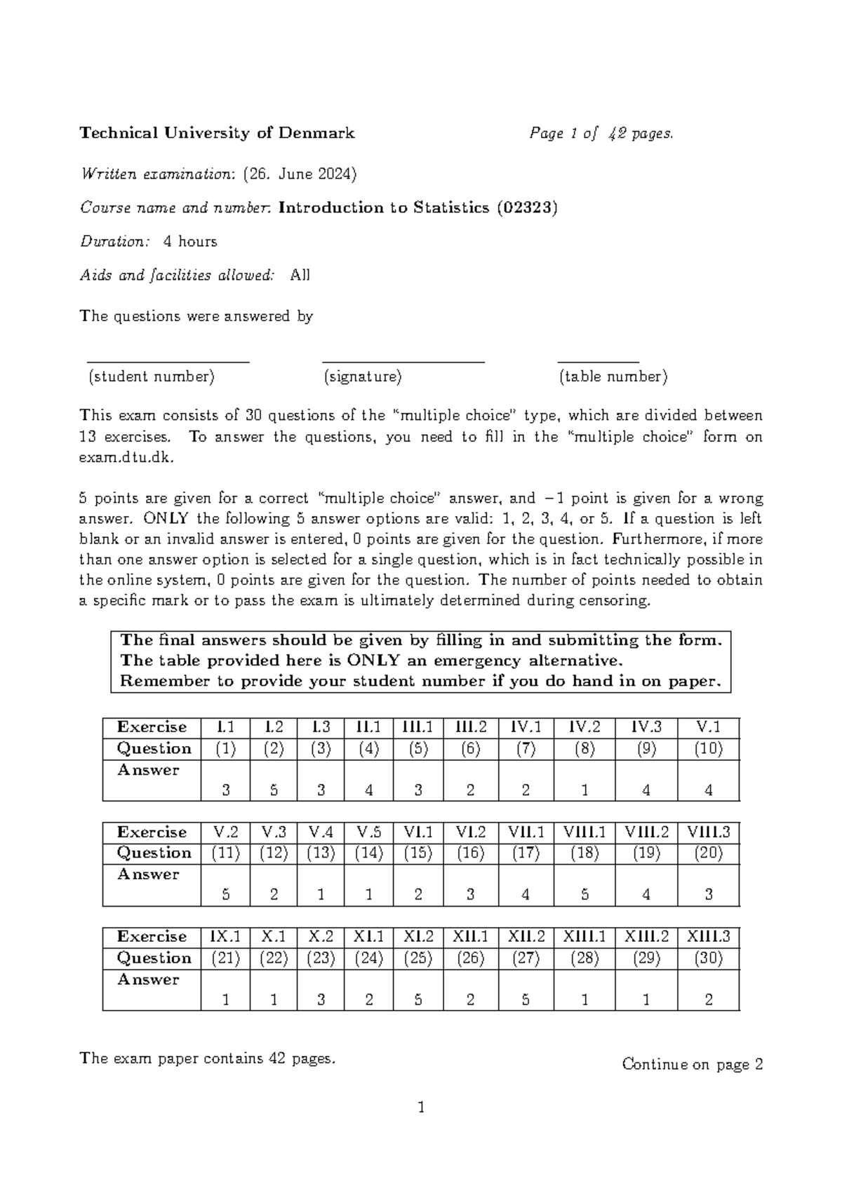 2024 Final Exam Solutions for Statistics (02323) - Multiple Choice ...