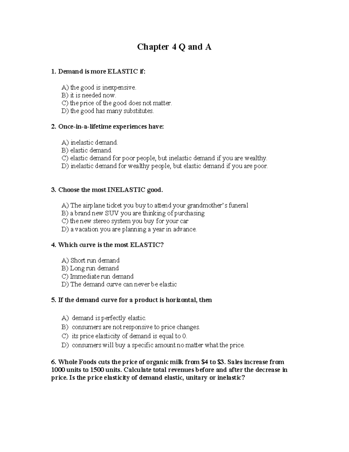 Chapter 4 Q&A on Price Elasticity of Demand - Studocu