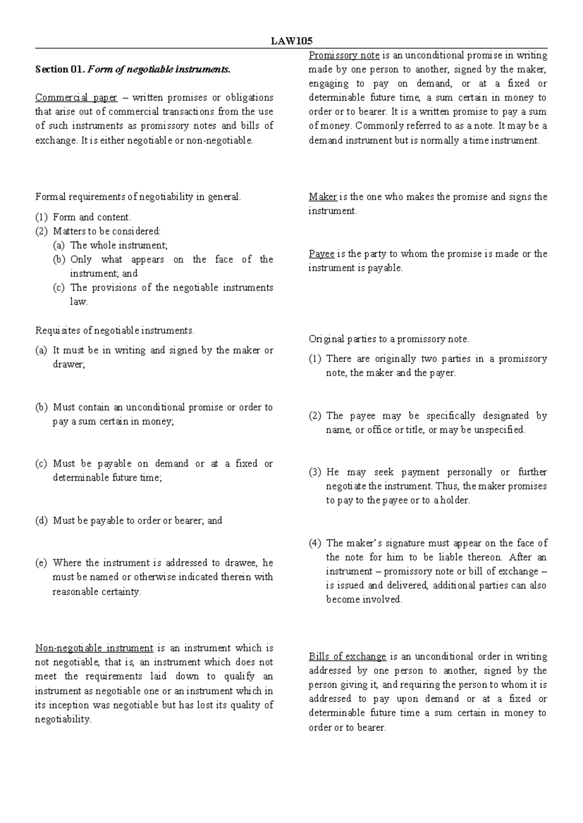 LAW105 Promissory Notes and Bills of Exchange: A Comprehensive Review ...