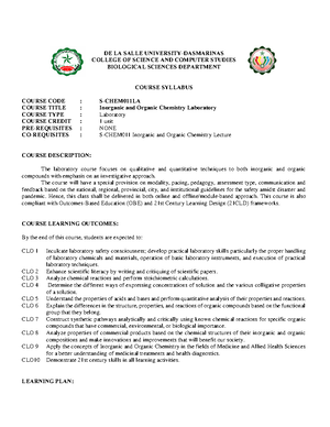 Basic Chemistry Lab Safety Rules and Regulations (CHEM 101) - Studocu