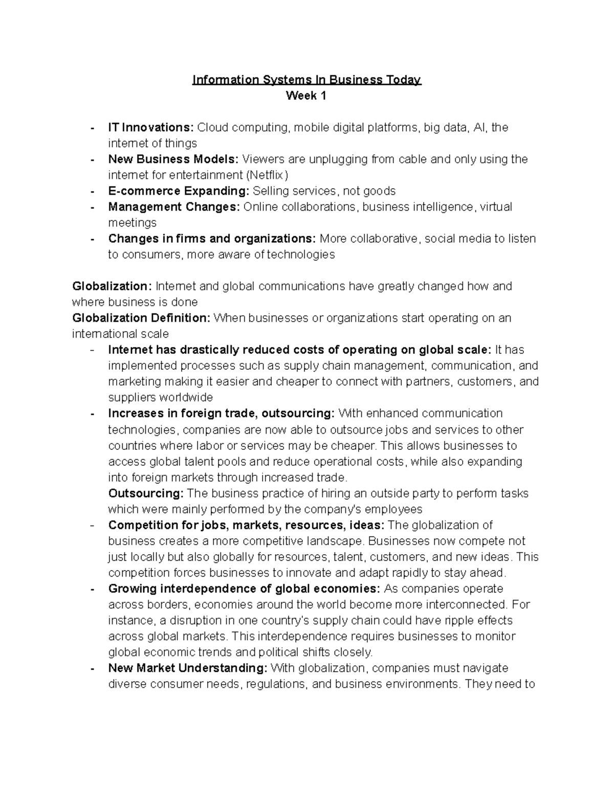 ISBT 101; Lecture Notes on Information Systems Impact in Business - Studocu