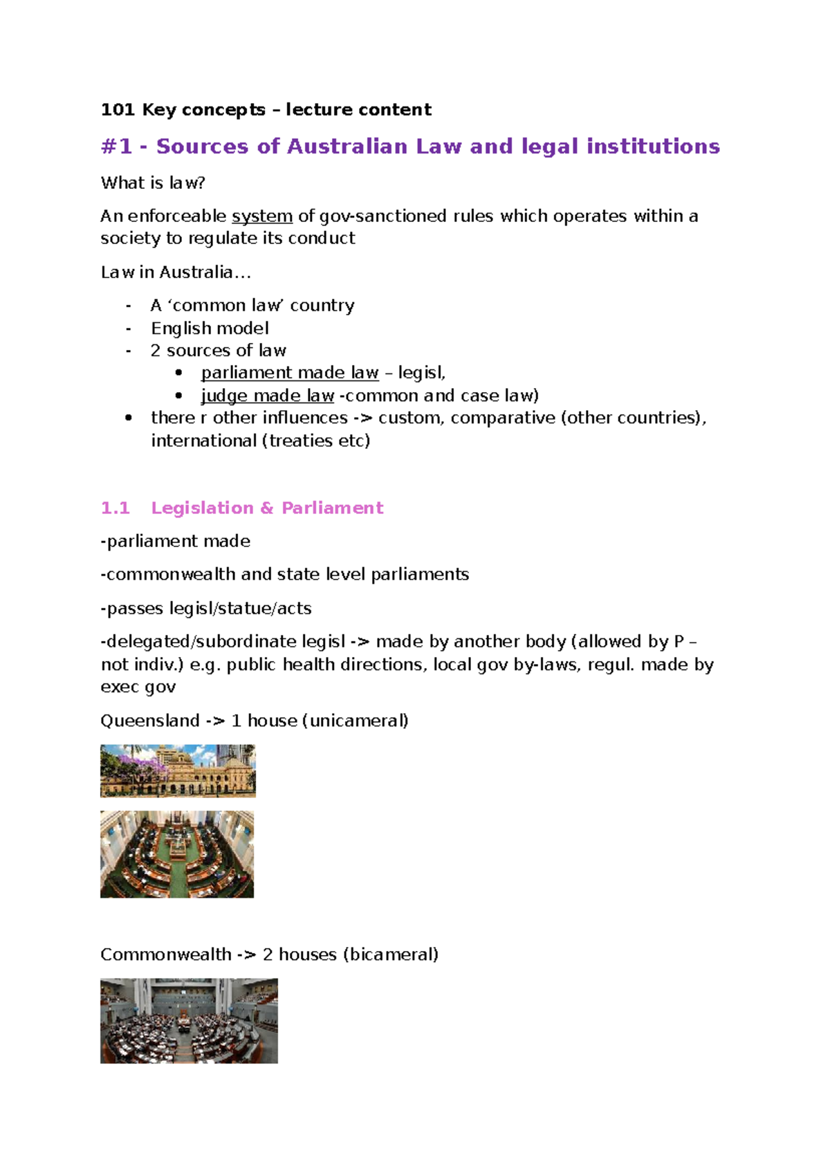 101 Key Concepts: Sources of Australian Law and Legal Institutions ...