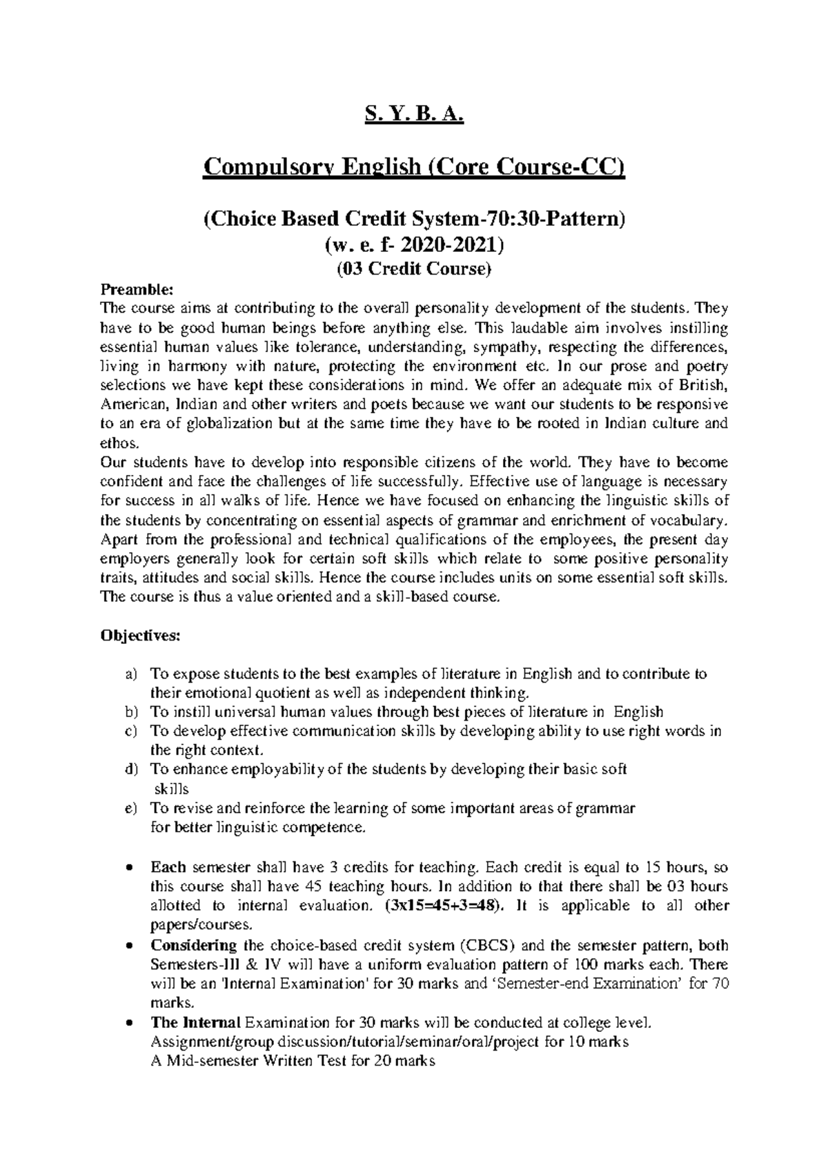 SYBA-Compulsory English Syllabus 2020-21 with Question Papers - Studocu