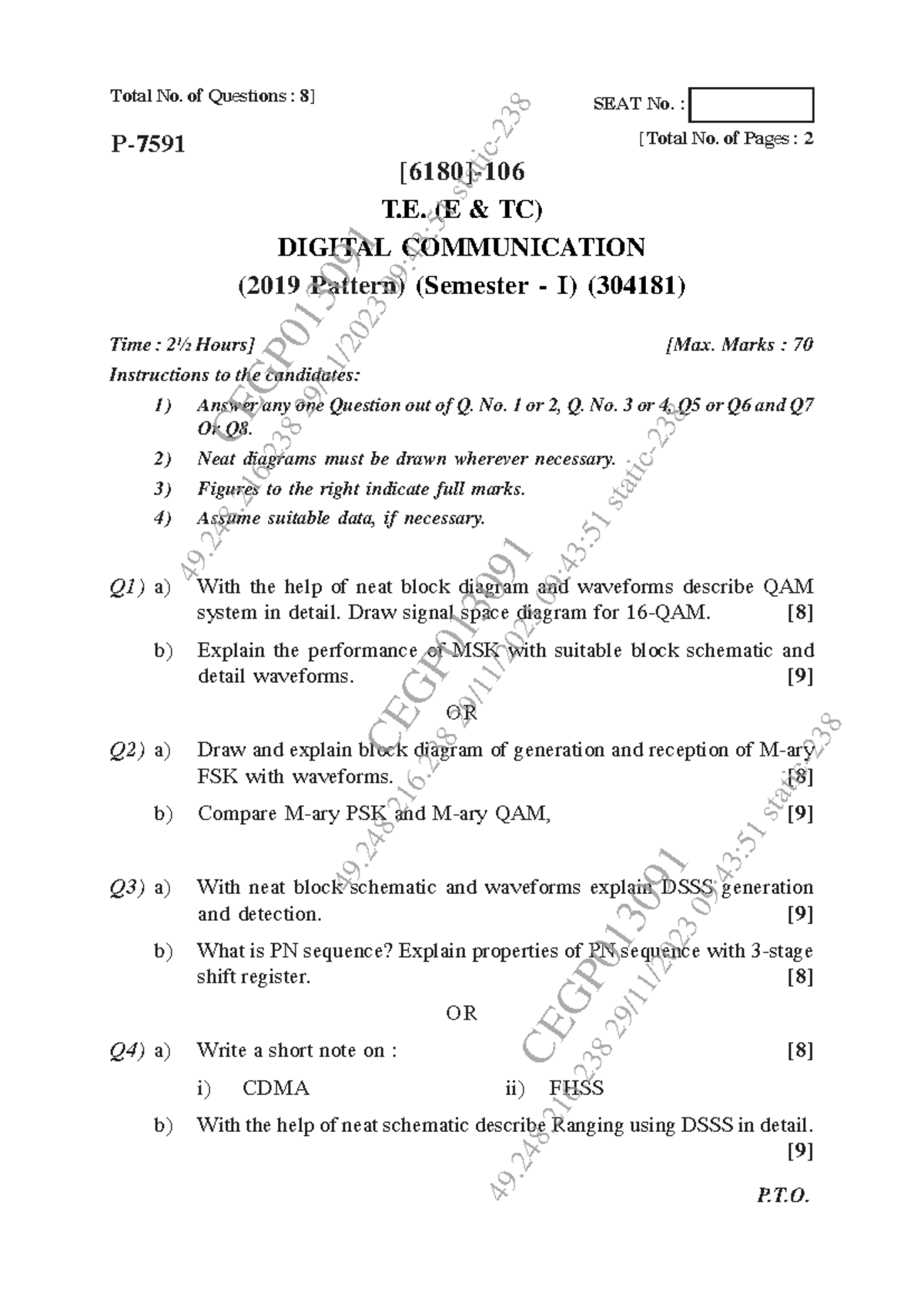 Digital Communication (304181) Nov-Dec 2023 Question Paper - Studocu