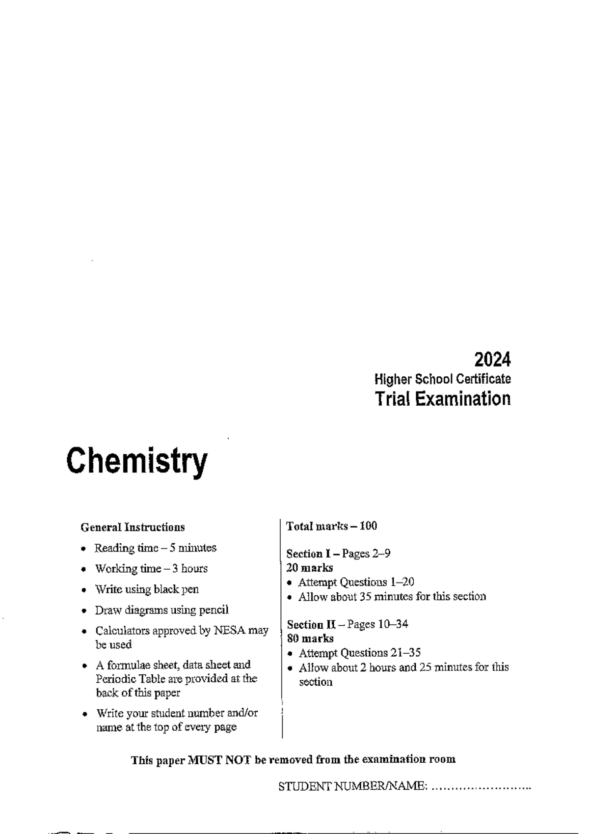 2024 HSC Trial Exam Chemistry General Instructions and Questions - Studocu