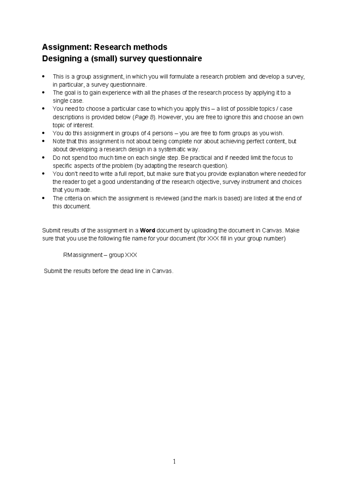 Assignment - Research Methods: Designing a Survey Questionnaire ...