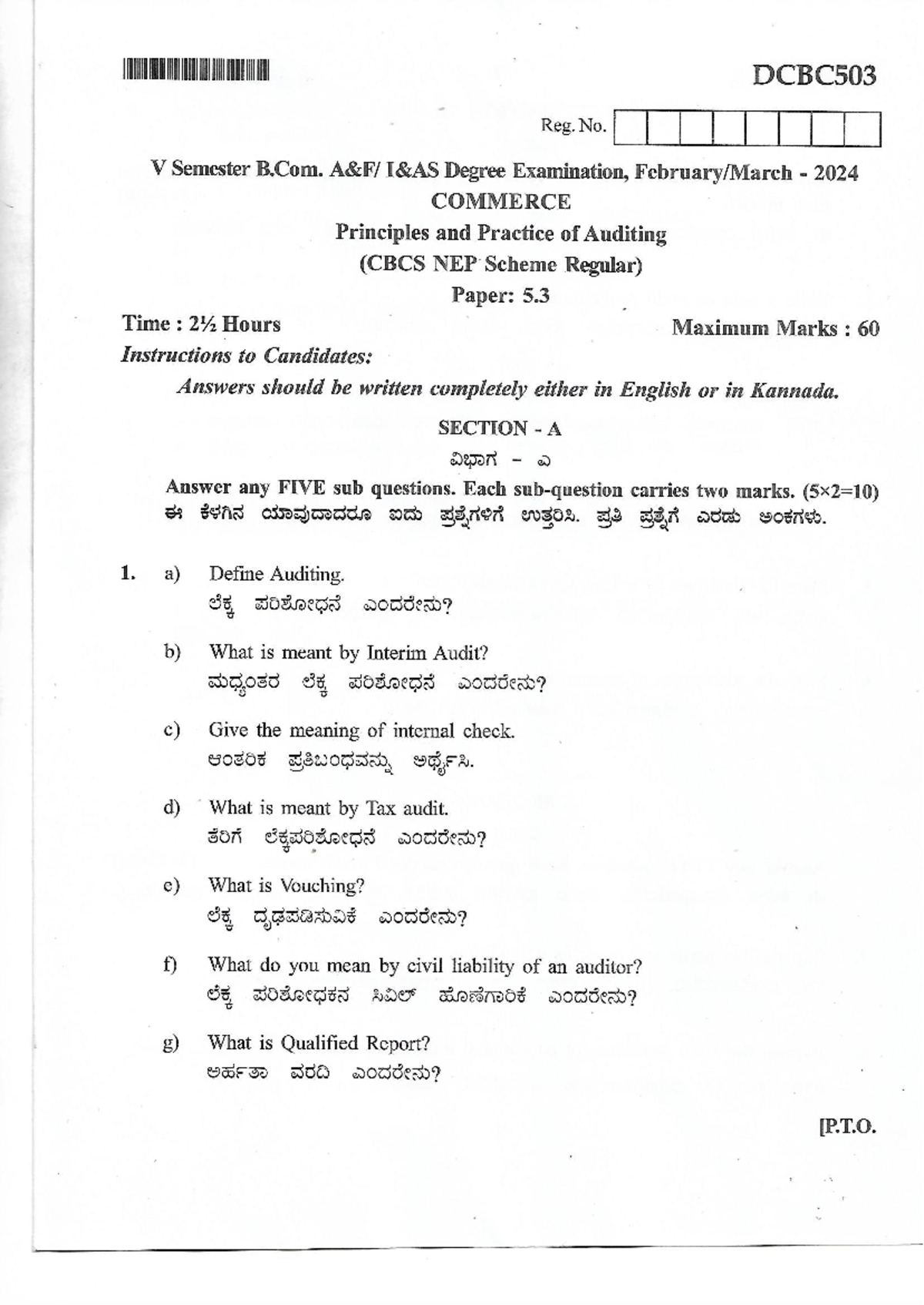 DCBC503 V Sem B.Com Final Exam Notes: Principles of Auditing - Studocu