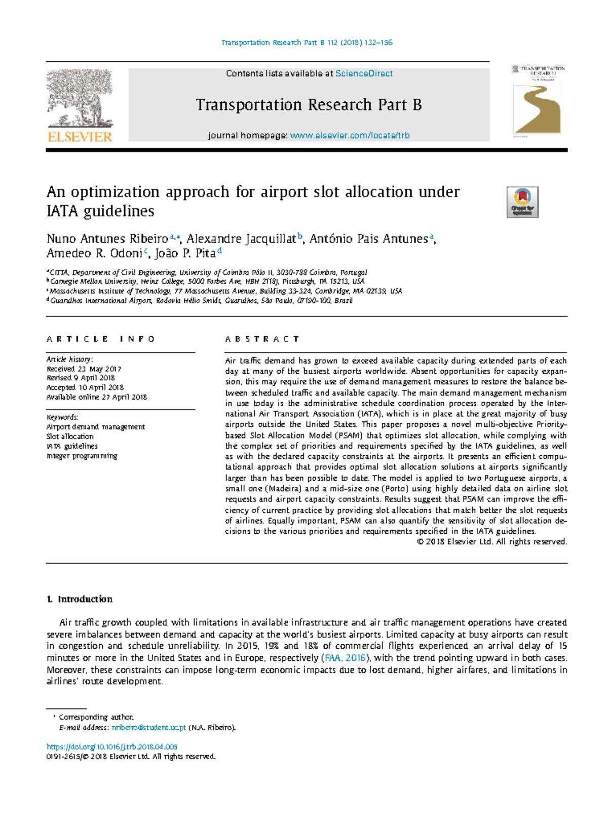 Optimization Approach for Airport Slot Allocation under IATA Guidelines ...