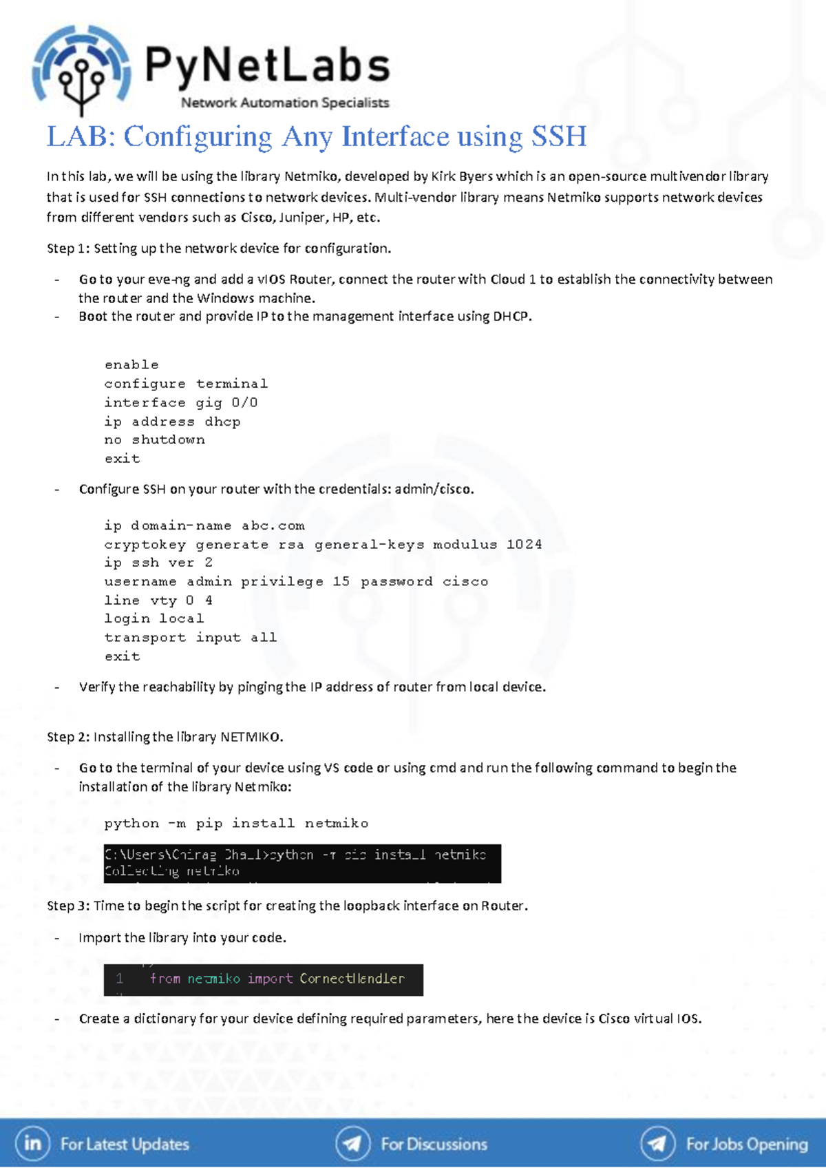 LAB: Configuring Network Interfaces with SSH & Netmiko - Studocu