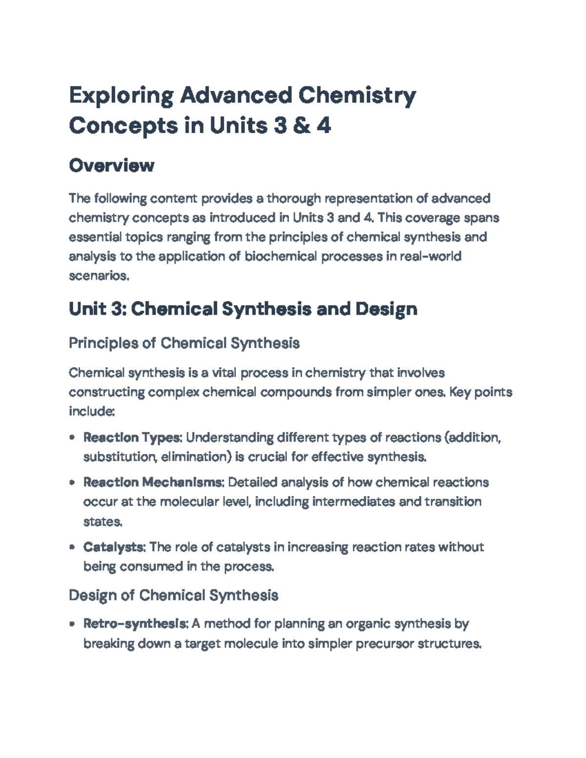 Advanced Chemistry Concepts Overview for Units 3 & 4 - Exploring ...