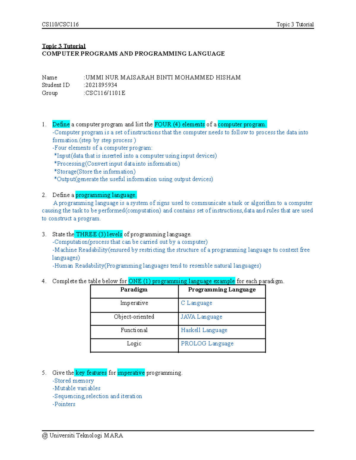 CSC116-Tutorial 3: Computer Programs & Programming Languages Overview ...