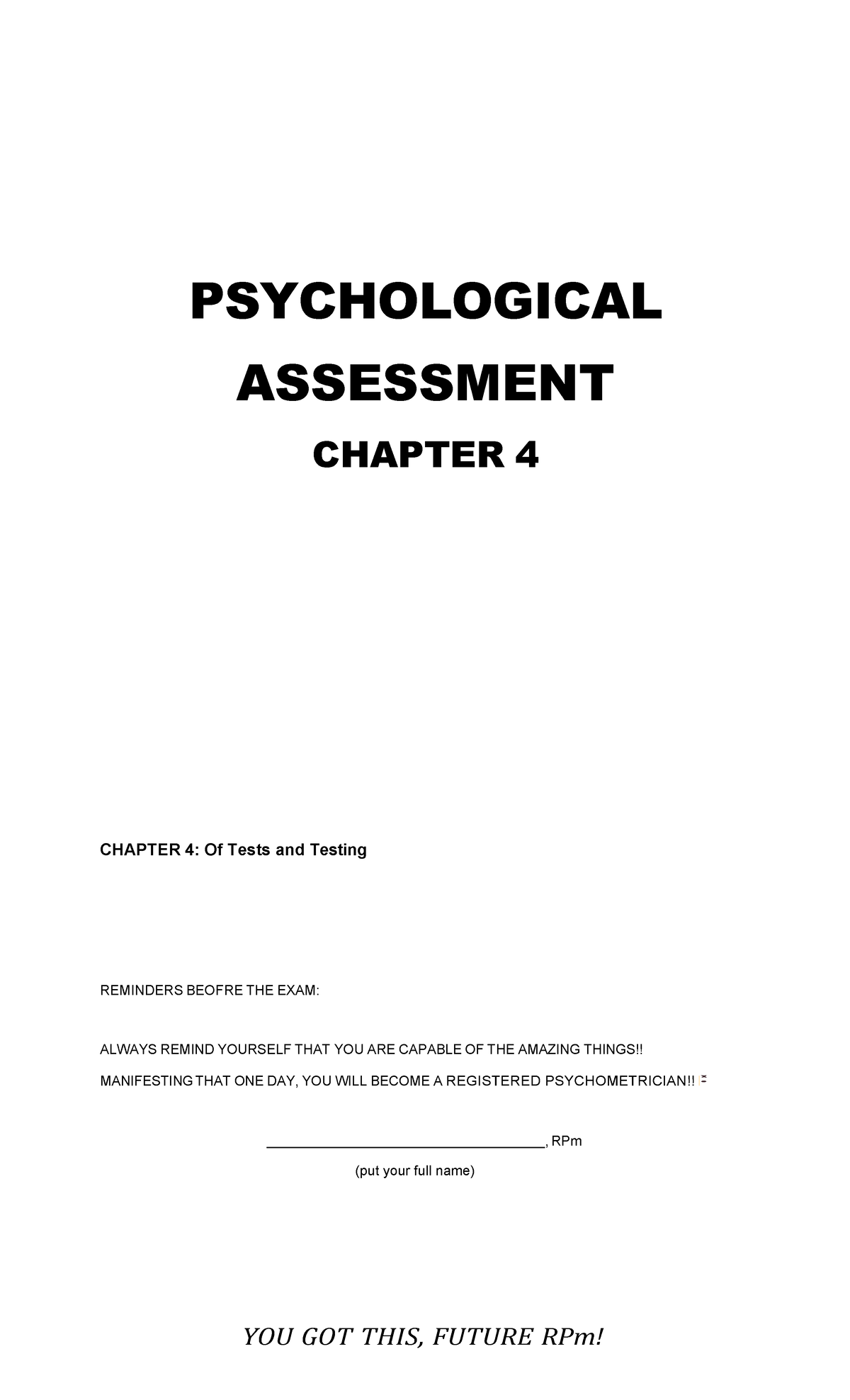 Psychological Assessment: Chapter 4 - Tests and Testing Insights - Studocu