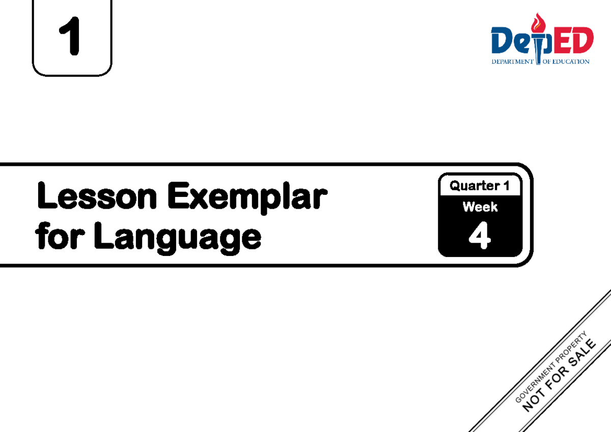 LE Language Grade 1: Lesson Plan Q1 - Week 4 for Teachers Only - Studocu