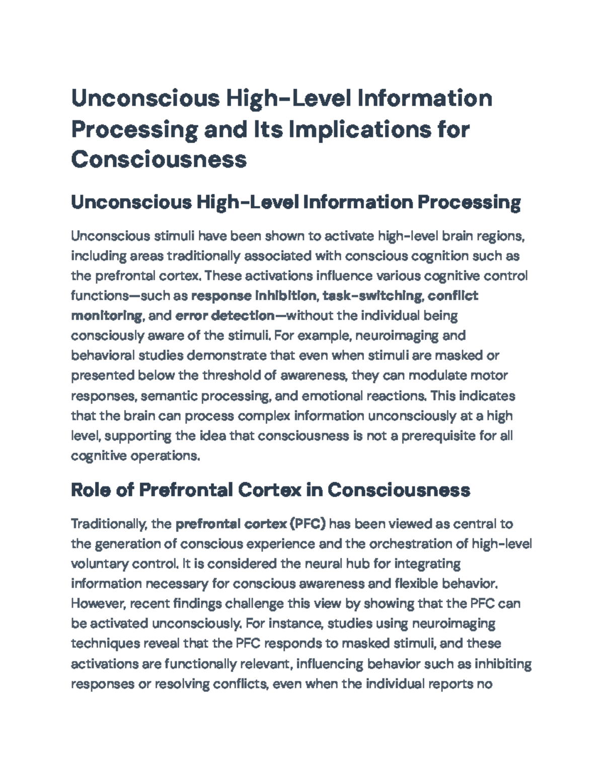 Unconscious High-Level Information Processing and Its Consciousness ...