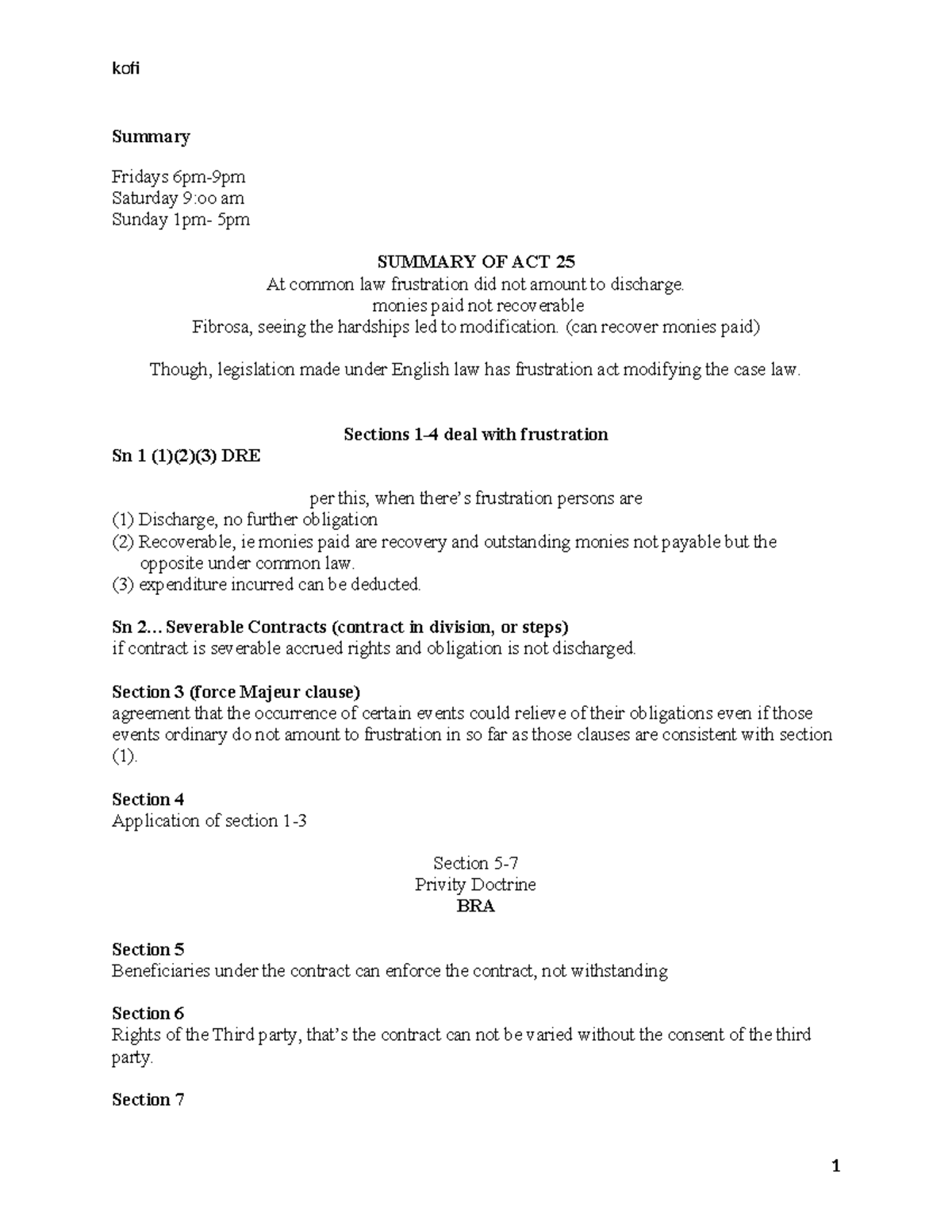 Summary of Contract Law (KOFI) - Key Concepts and Principles - Studocu