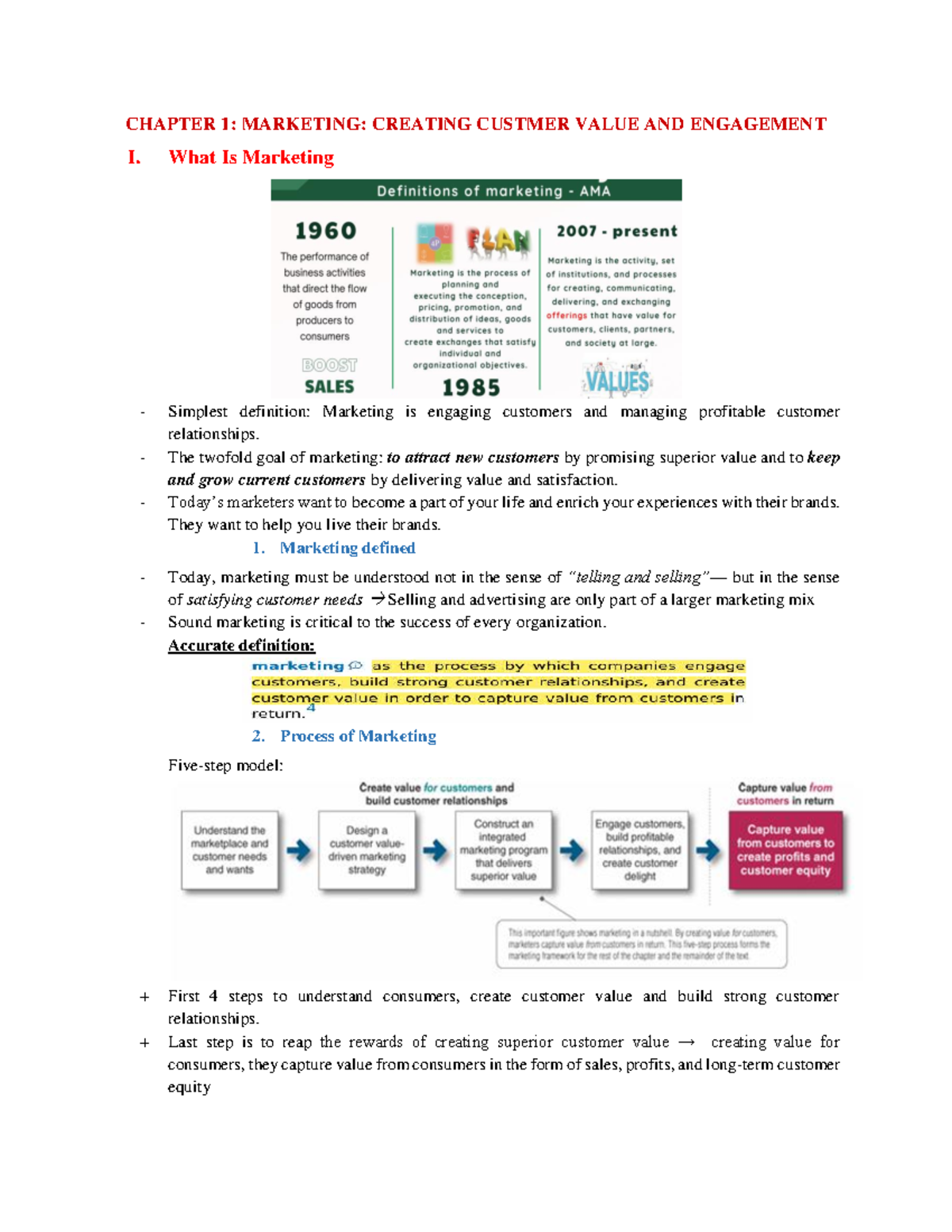 Chapter 1: Marketing - Creating Customer Value & Engagement (POM) - Studocu