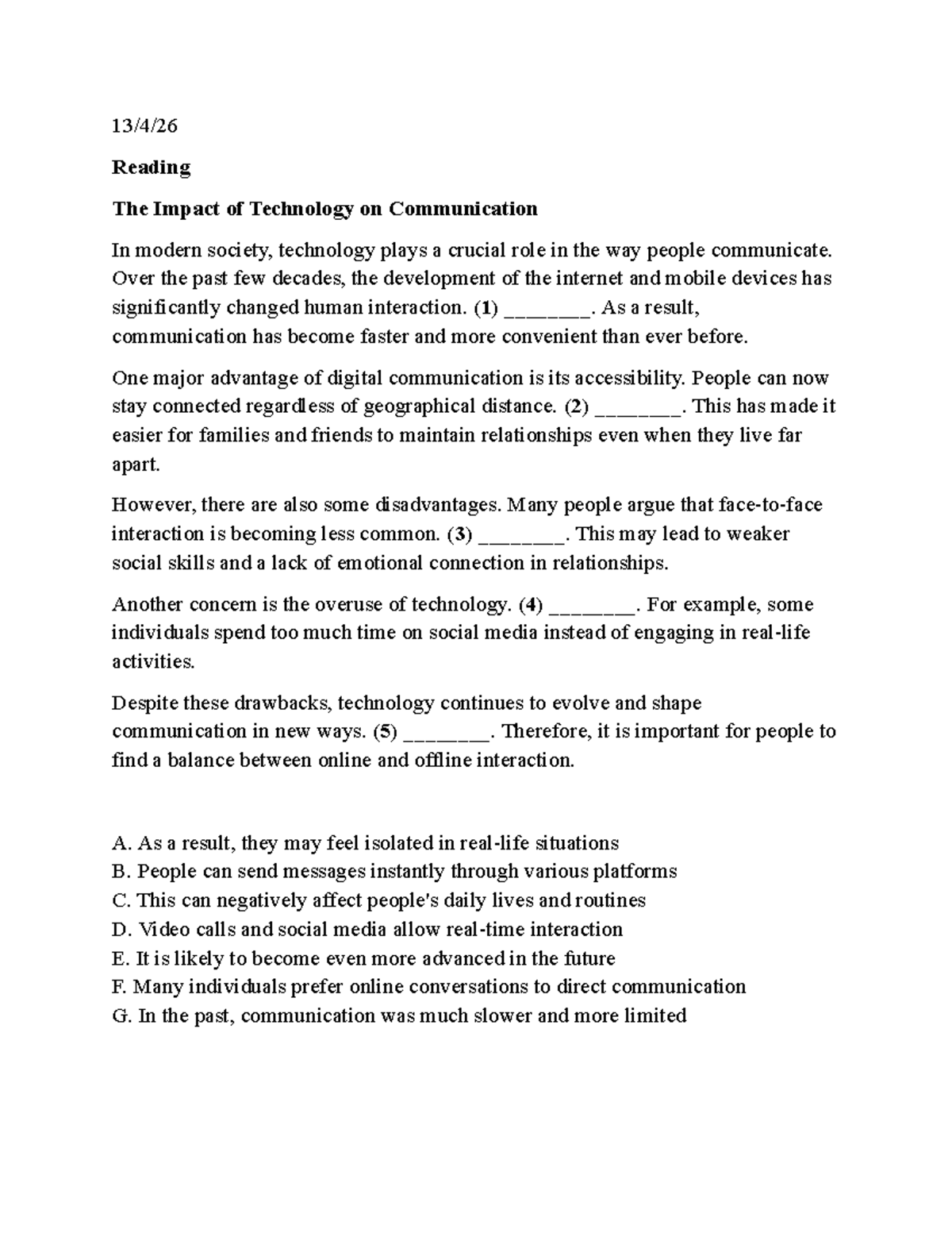 Reading: The Impact of Technology on Communication in Modern Society ...