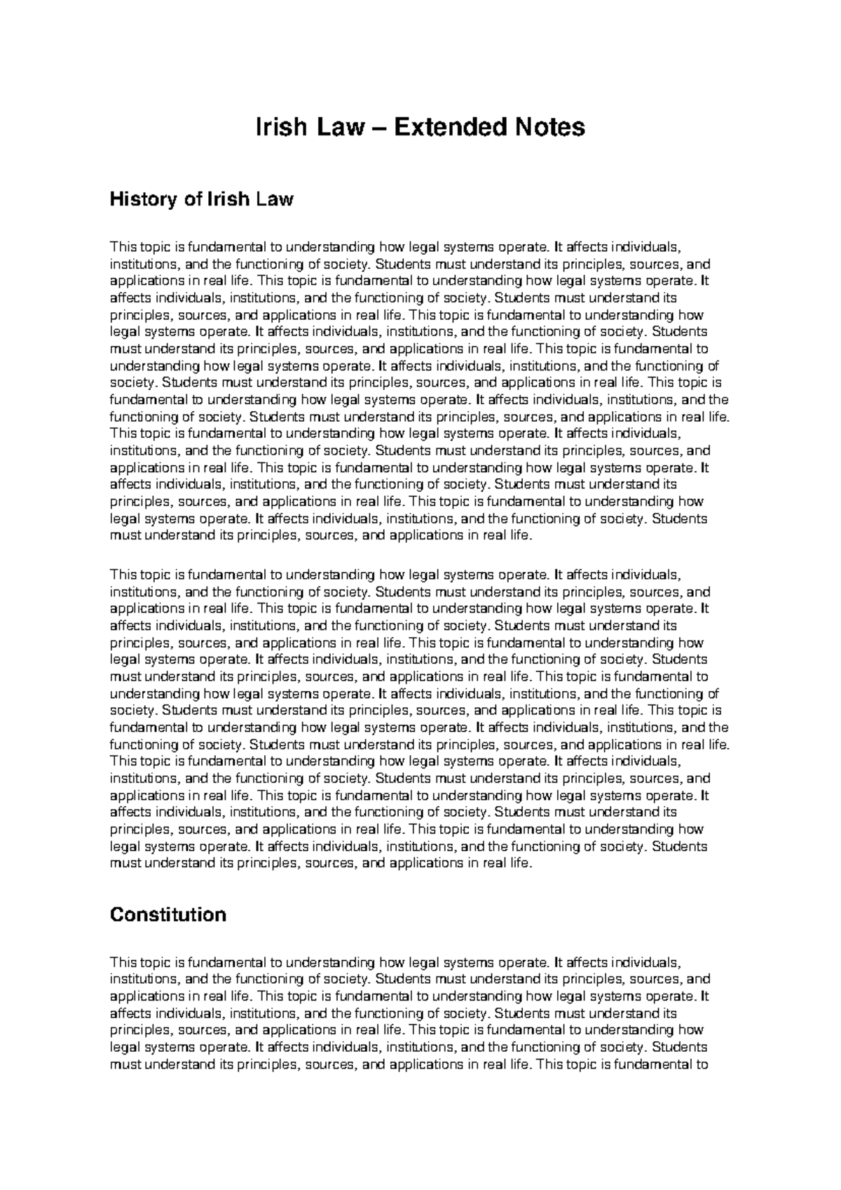 Irish Law Extended Notes: Key Principles and Sources - Studocu