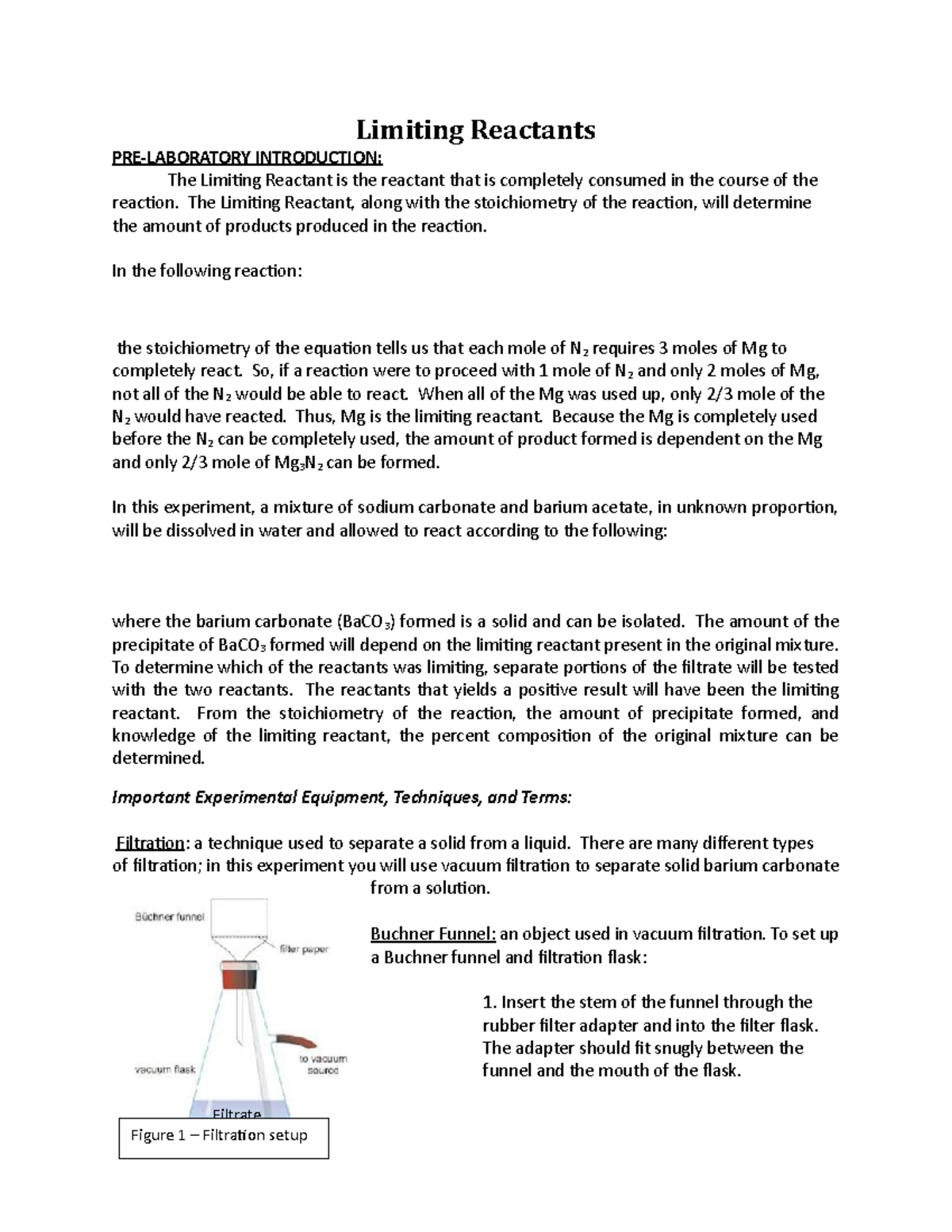 Limiting Reactants with lab notebook report (completed) - Filtrate ...