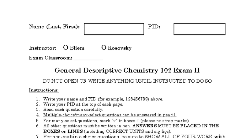 CHEM 102 Exam II - Practice Questions for Midterm 2 - Studocu