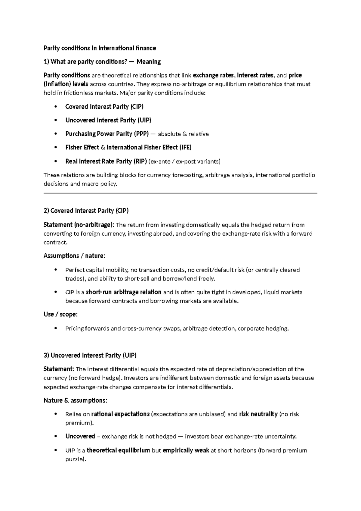Parity Conditions in International Finance: Key Concepts and ...