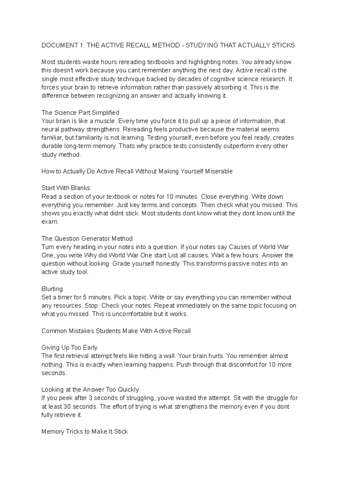 Test 2 - Active Recall, Critical Reading, and Essay Writing Strategies ...