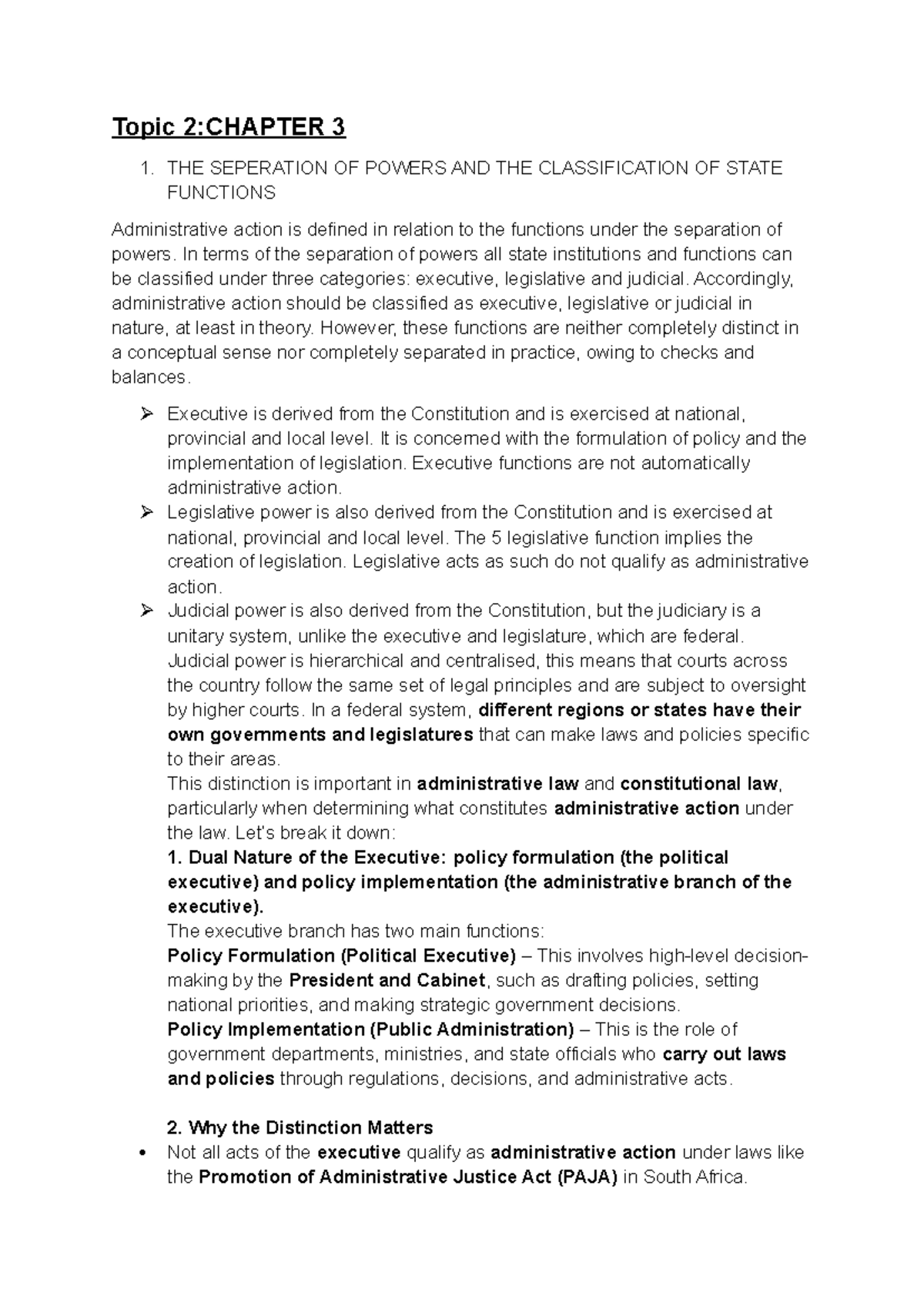 Admin Law Topic 2: Chapter 3 - Separation of Powers & State Functions ...