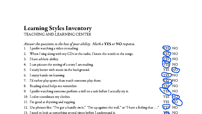 Learning Styles Inventory: Discovering Your Preferred Style - Studocu