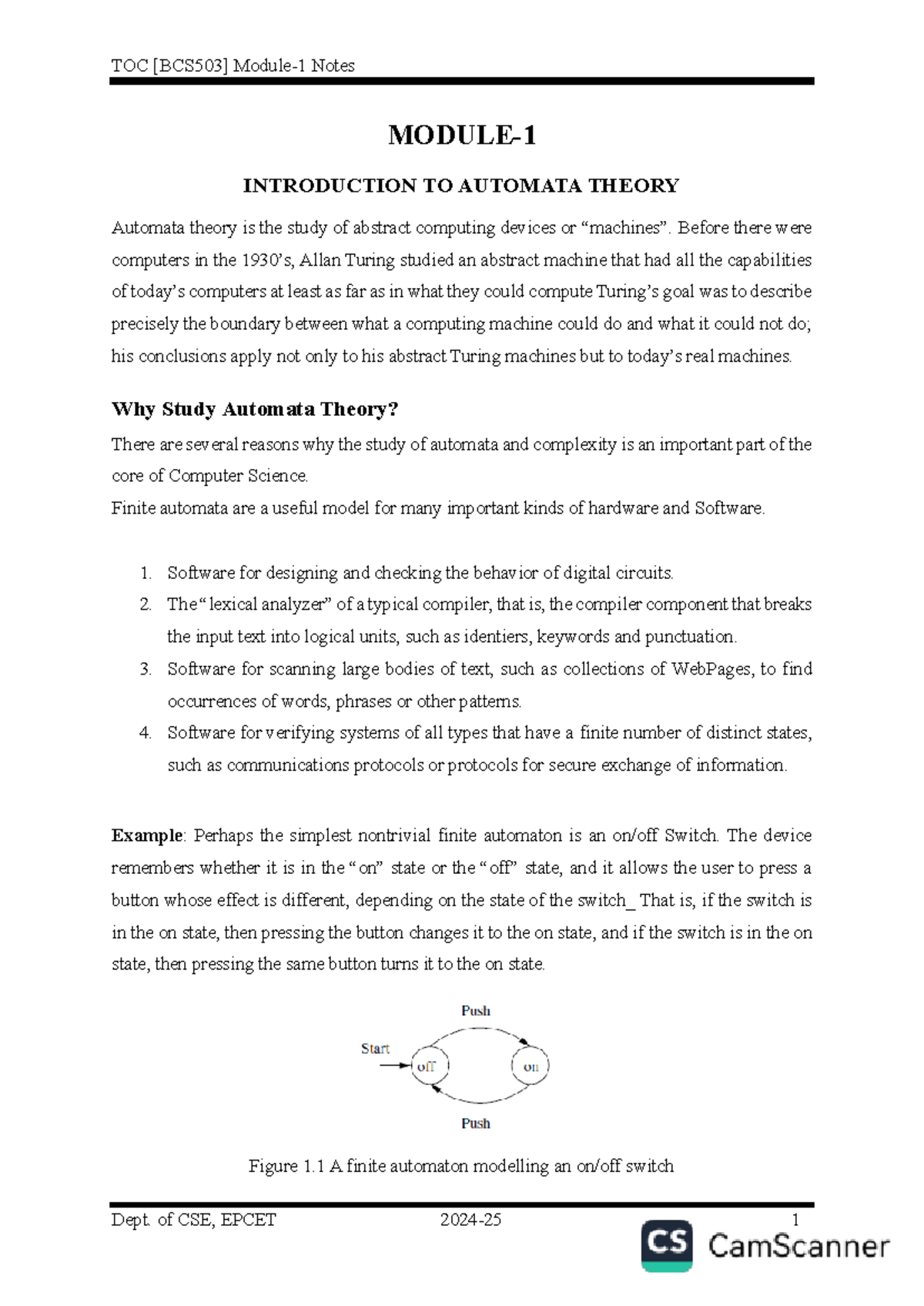 Automata Theory: Module 1 Notes for CS 101 Lectures - Studocu