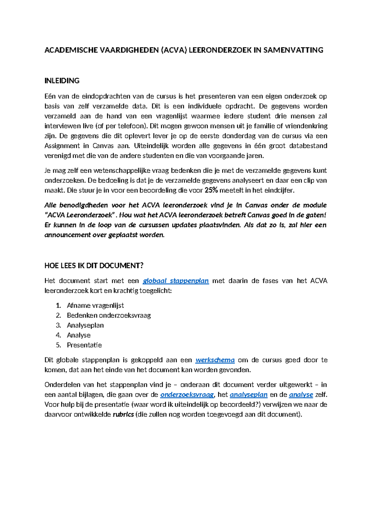 ACVA Leeronderzoek: Stappenplan en Analysehandleiding 2024 - Studeersnel