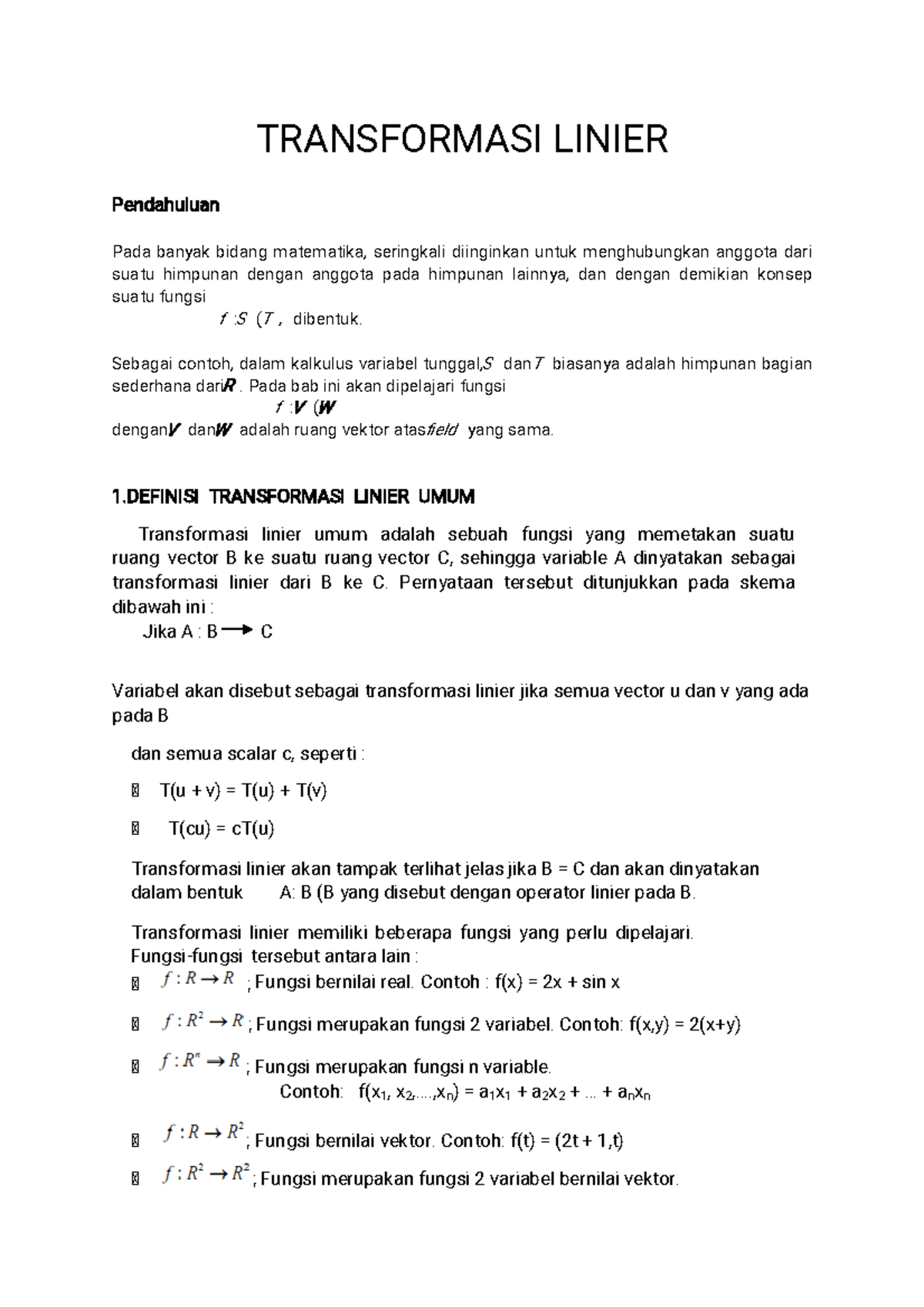 Transformasi Linier: Konsep dan Aplikasi Matematika Rn ke Rm - Studocu