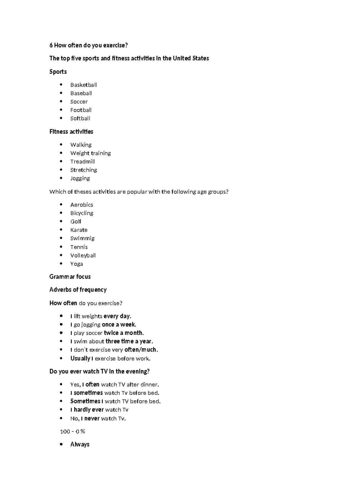 Physical Activities & Frequency: Exercise Habits Overview - Studocu