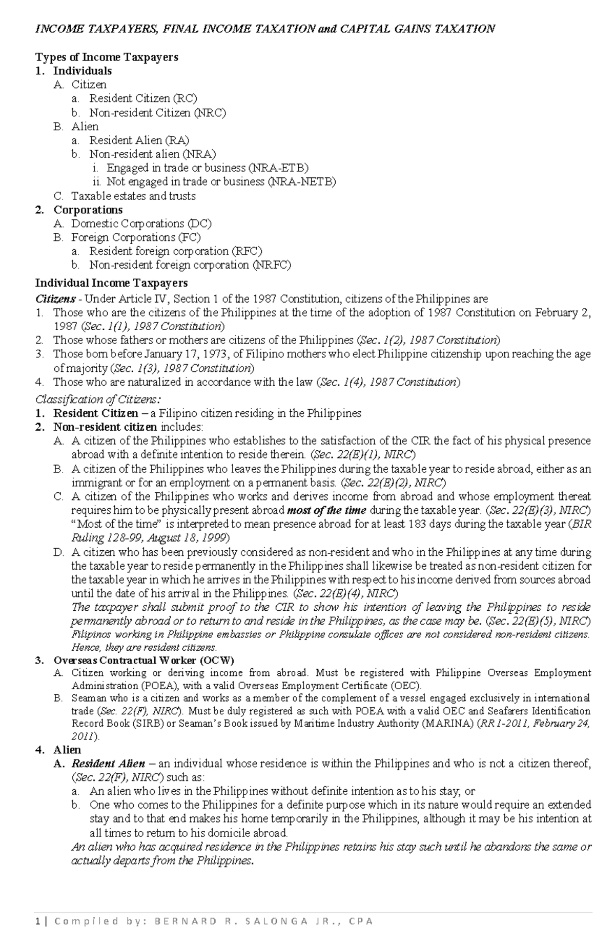 SEC 116-127: Overview of Percentage, Franchise, and Other Taxes - Studocu
