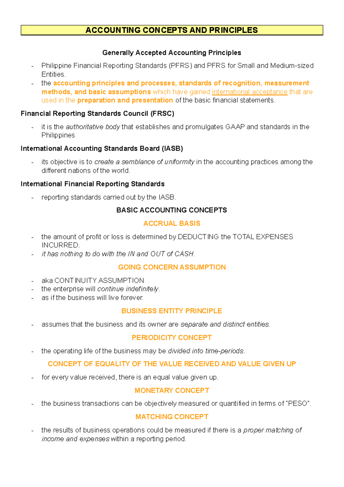 FOA Accounting Concepts and Principles Reviewer: GAAP & PFRS Insights ...