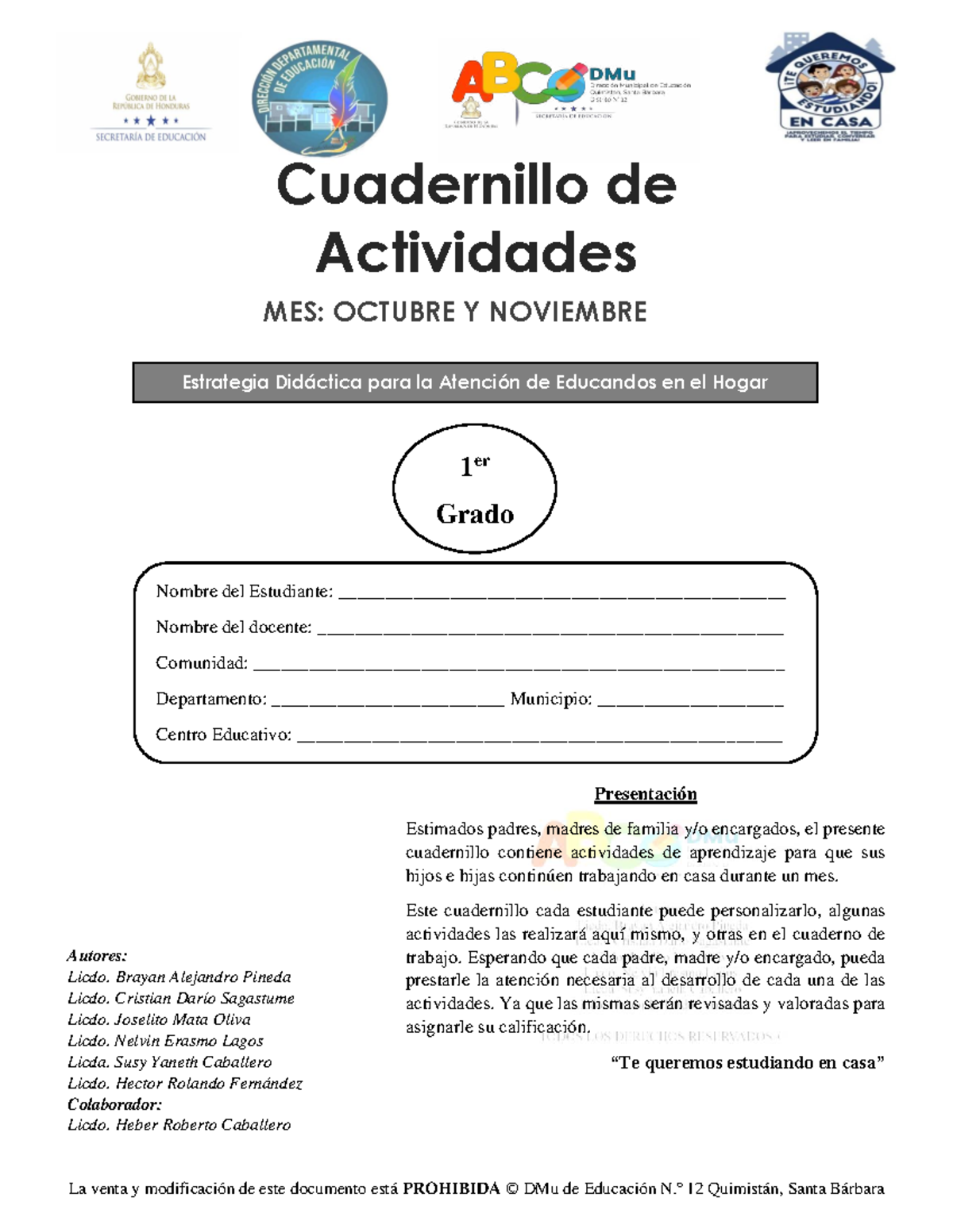 Cuadernillo de Actividades para 1er Grado: Octubre y Noviembre - Studocu