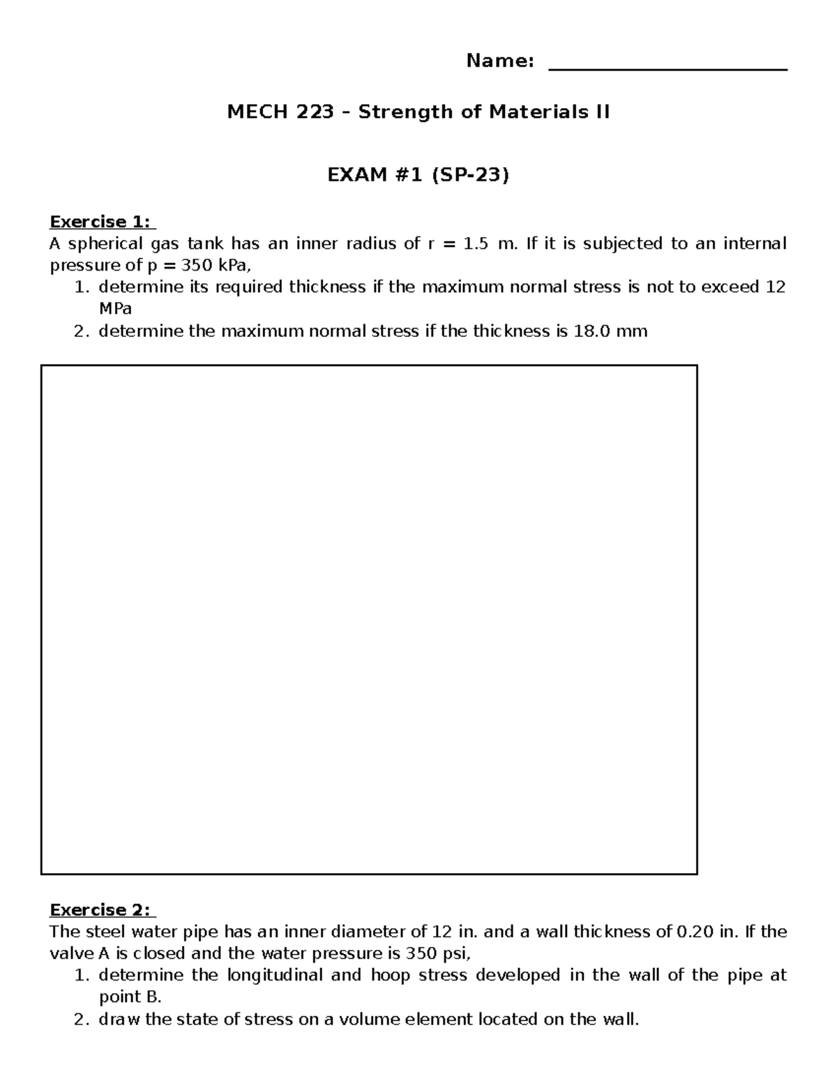 MECH 223 Takehome Exam 1: Strength of Materials II (SP-23) - Studocu